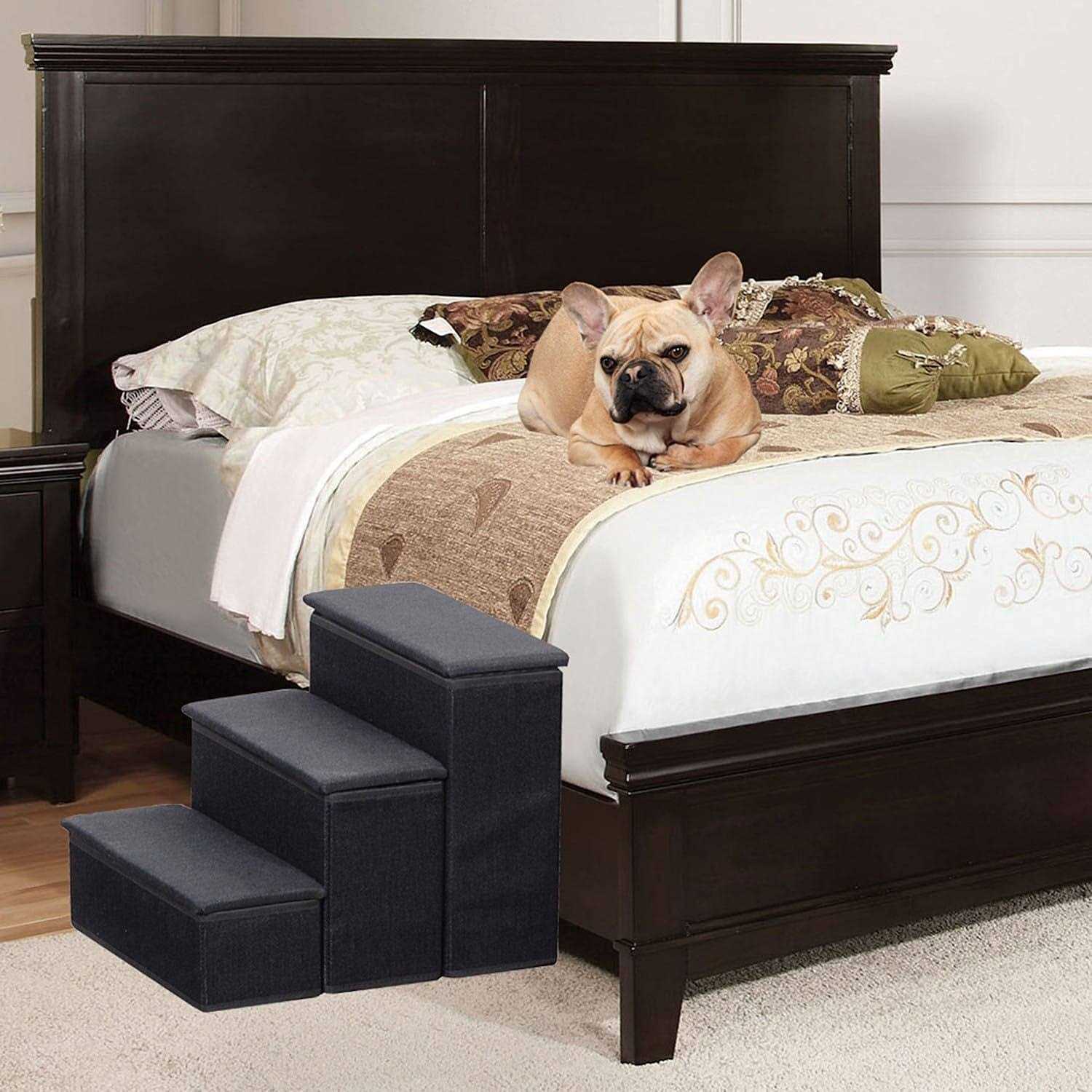 Alternative view of Etna 3-Step Pet Steps with Storage Fold Away Pet Stairs Upholstered