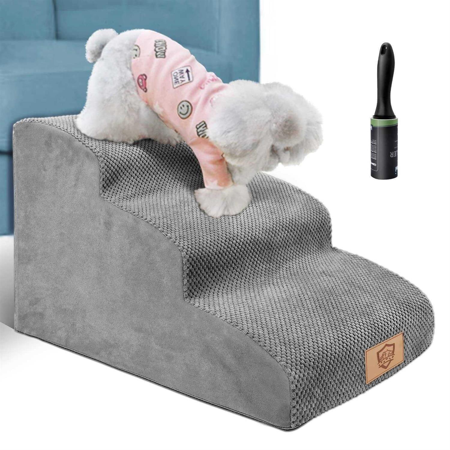 Topmart 3 Tiers Foam Dog Ramps/Steps,Non-Slip Dog Steps,Extra Wide Deep Dog Stairs,High Density Foam Pet Stairs/Ladder,Best for Older Dogs,Cats