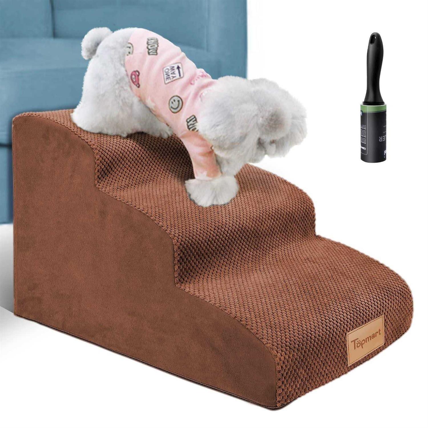 Topmart 3 Tiers Foam Dog Ramps/Steps,Non-Slip Dog Steps,Extra Wide Deep Dog Stairs,High Density Foam Pet Stairs/Ladder,Best for Older Dogs,Cats