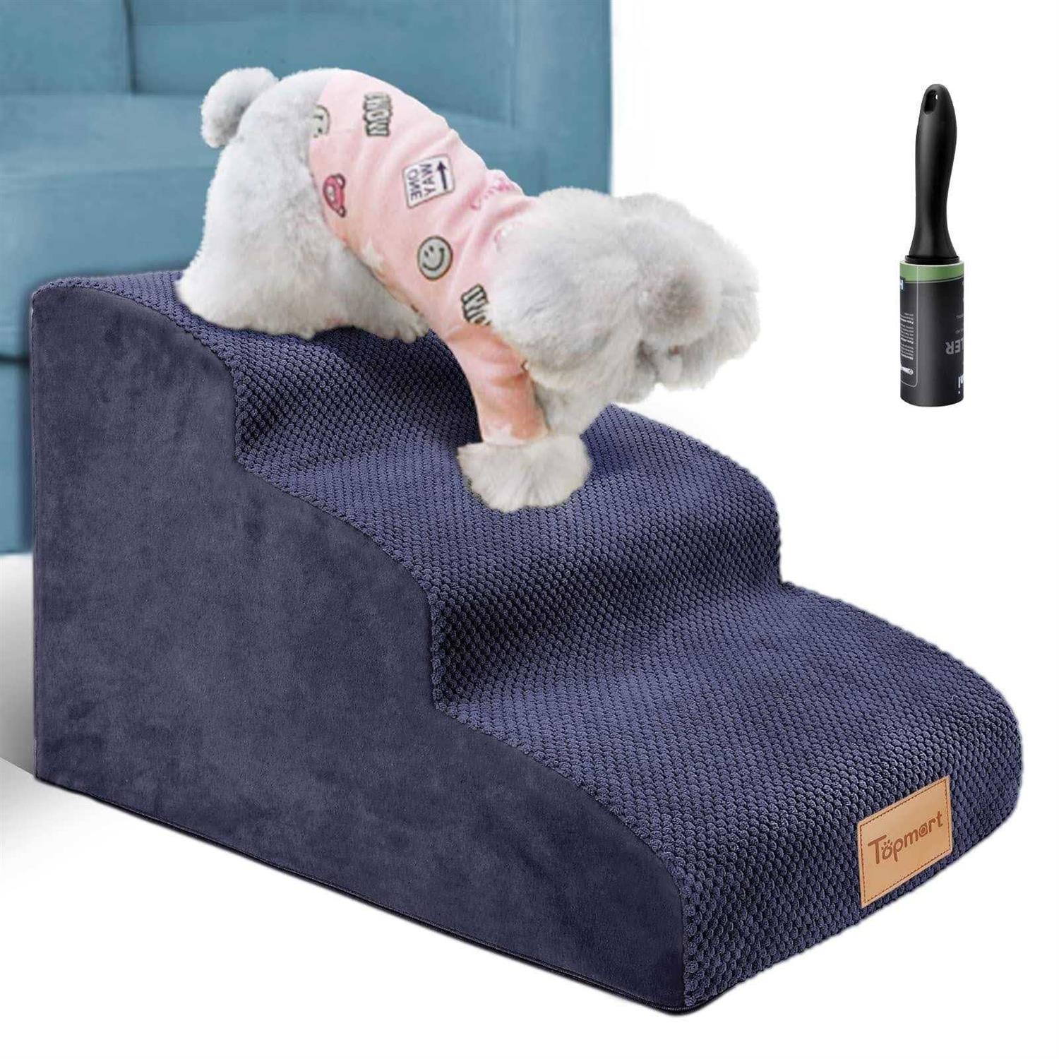 Topmart 3 Tiers Foam Dog Ramps/Steps,Non-Slip Dog Steps,Extra Wide Deep Dog Stairs,High Density Foam Pet Stairs/Ladder,Best for Older Dogs,Cats