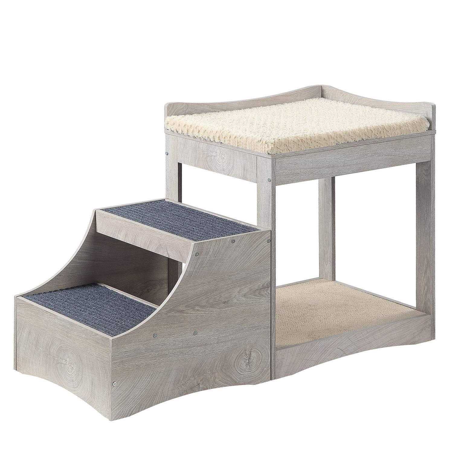 unipaws Pet Bunk Bed with Removable Step for Dogs and Cats, Multi-Level Bed Window Perch Seat Platform with Cushion and Cat Scratch Pad