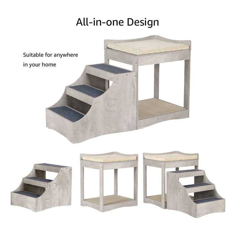 Alternative view of unipaws Pet Bunk Bed with Removable Step for Dogs and Cats, Multi-Level Bed Window Perch Seat Platform with Cushion and Cat Scratch Pad