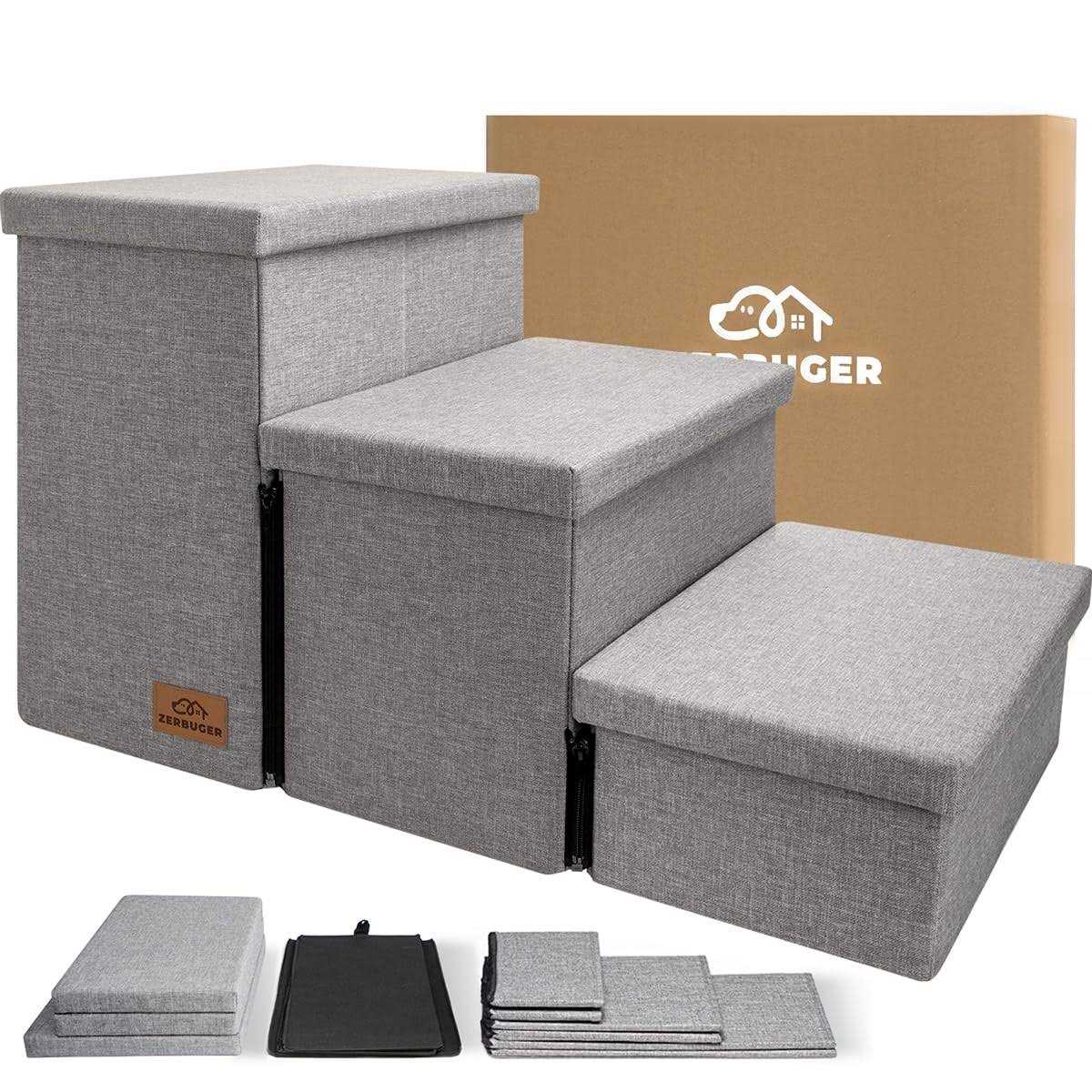Dog Stairs, Dog Steps for High Beds, Foldable Pet Stairs for Small Medium or Large Dogs Puppy with Storage for Bed and Couch