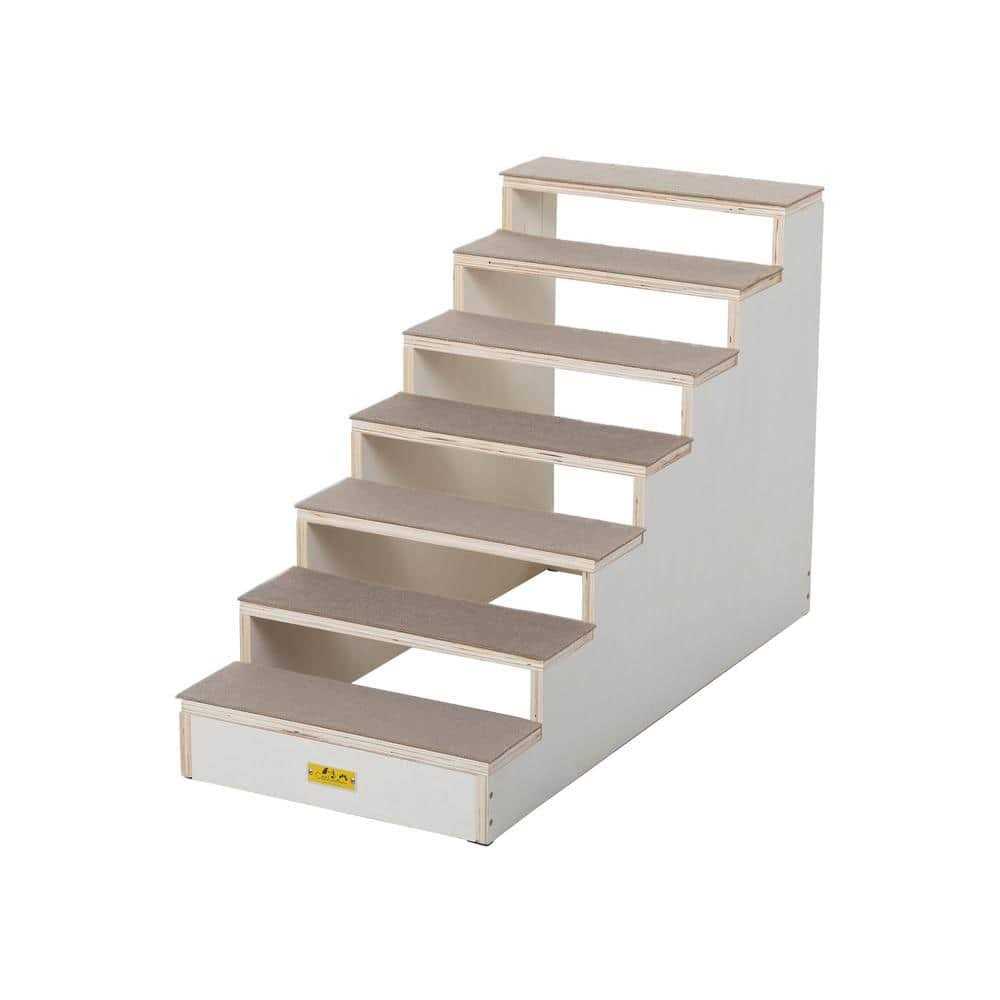 CoziwowWood Dog Stairs Climber 7-Step Pet Ladder with Carpet Steps
