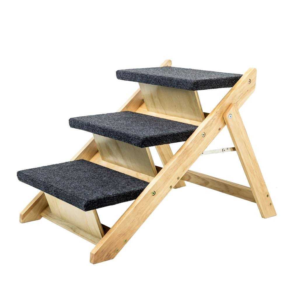 Mewang Wooden Dog Stairs/Steps Foldable 4 Levels Pet Stairs & Ramp Perfect for Beds and Cars