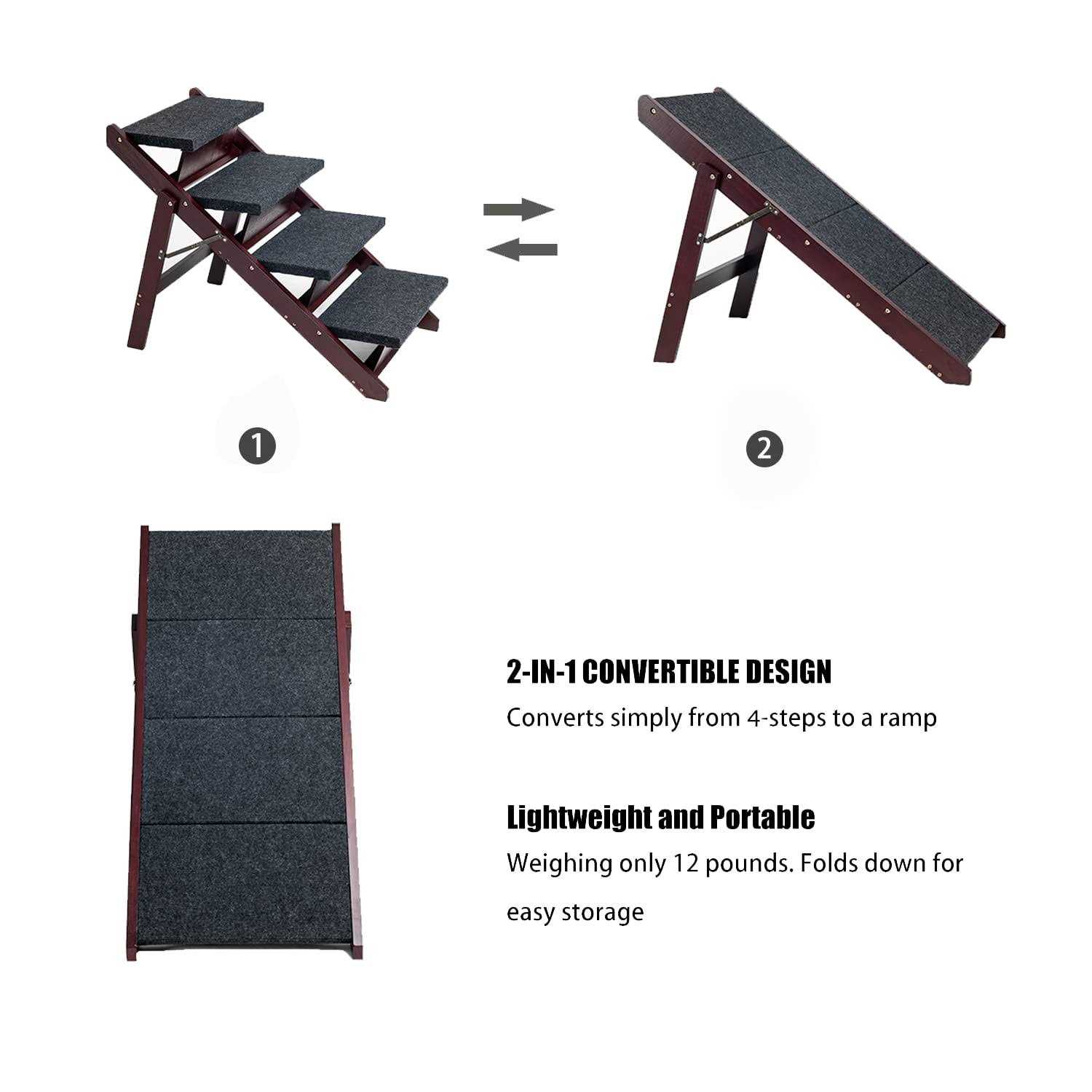Alternative view of Mewang Wooden Dog Stairs/Steps Foldable 4 Levels Pet Stairs & Ramp Perfect for Beds and Cars