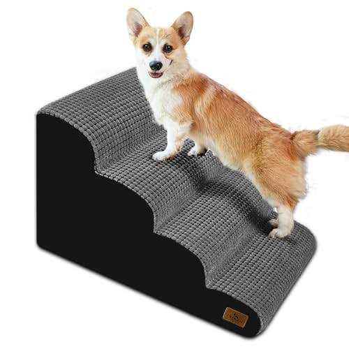 blunique Dog Steps for High Bed 4-Step Dog Ramps for Small Dogs Dog Stairs to Bed Pet Stairs for Couch Corduroy Non-Slip High Density Foam Pet