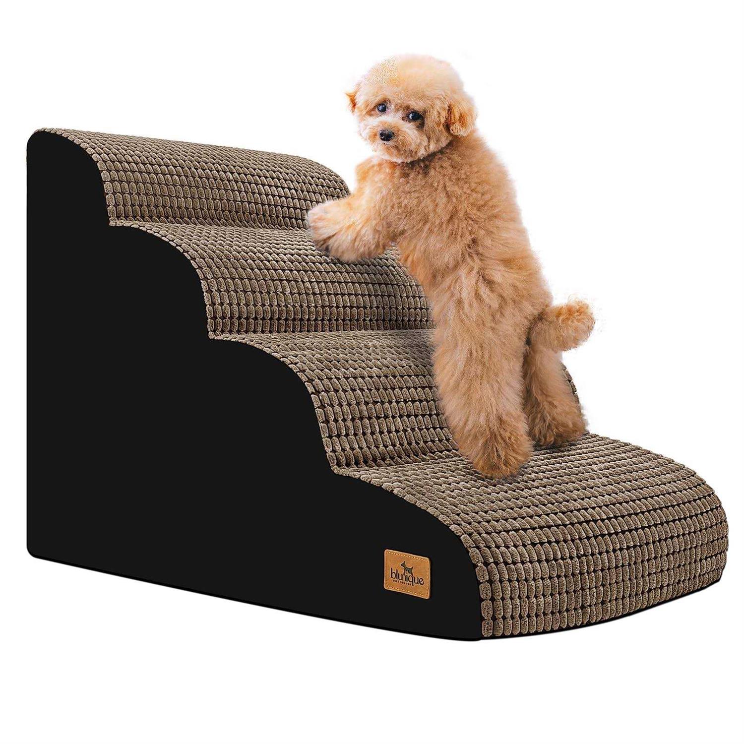 blunique Dog Steps for High Bed 4-Step Dog Ramps for Small Dogs Dog Stairs to Bed Pet Stairs for Couch Corduroy Non-Slip High Density Foam Pet