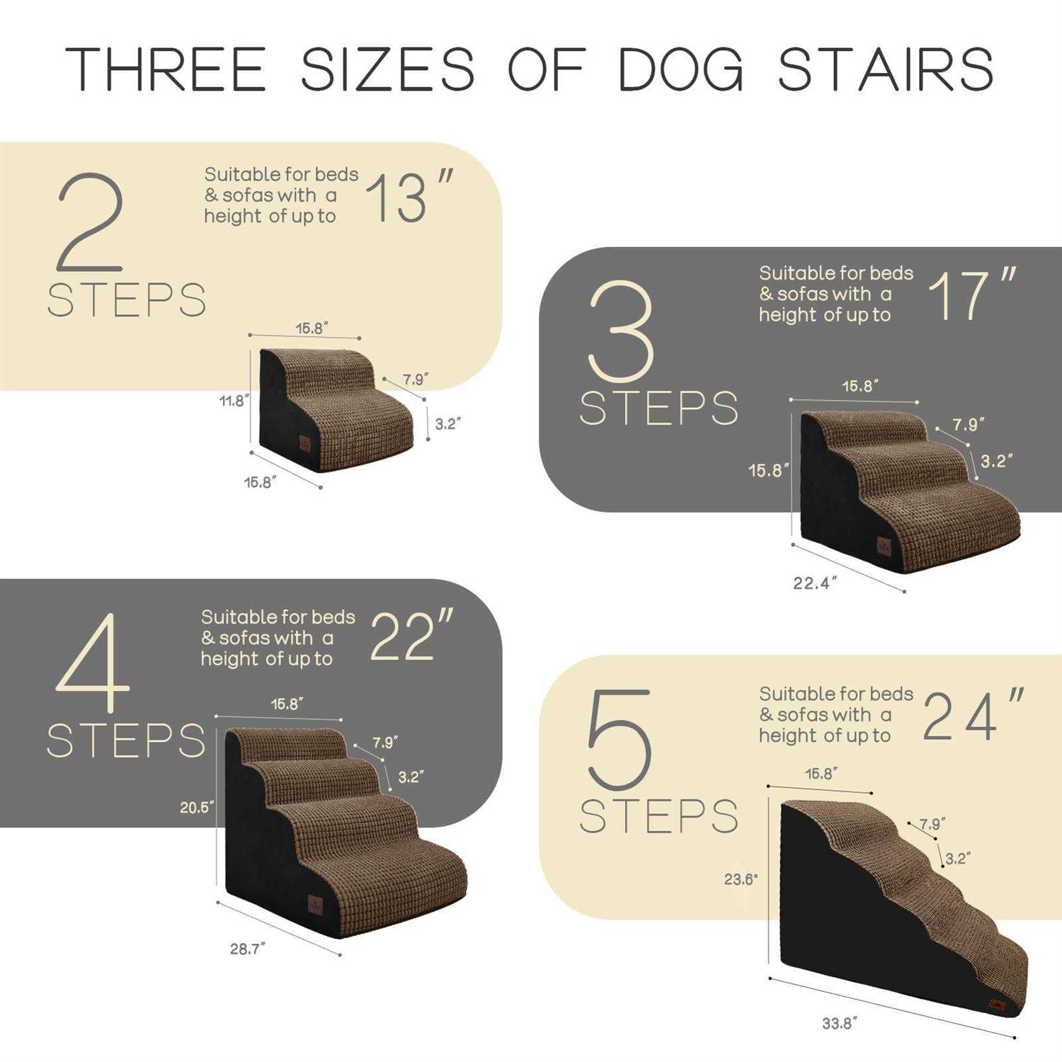 Alternative view of blunique Dog Steps for High Bed 4-Step Dog Ramps for Small Dogs Dog Stairs to Bed Pet Stairs for Couch Corduroy Non-Slip High Density Foam Pet