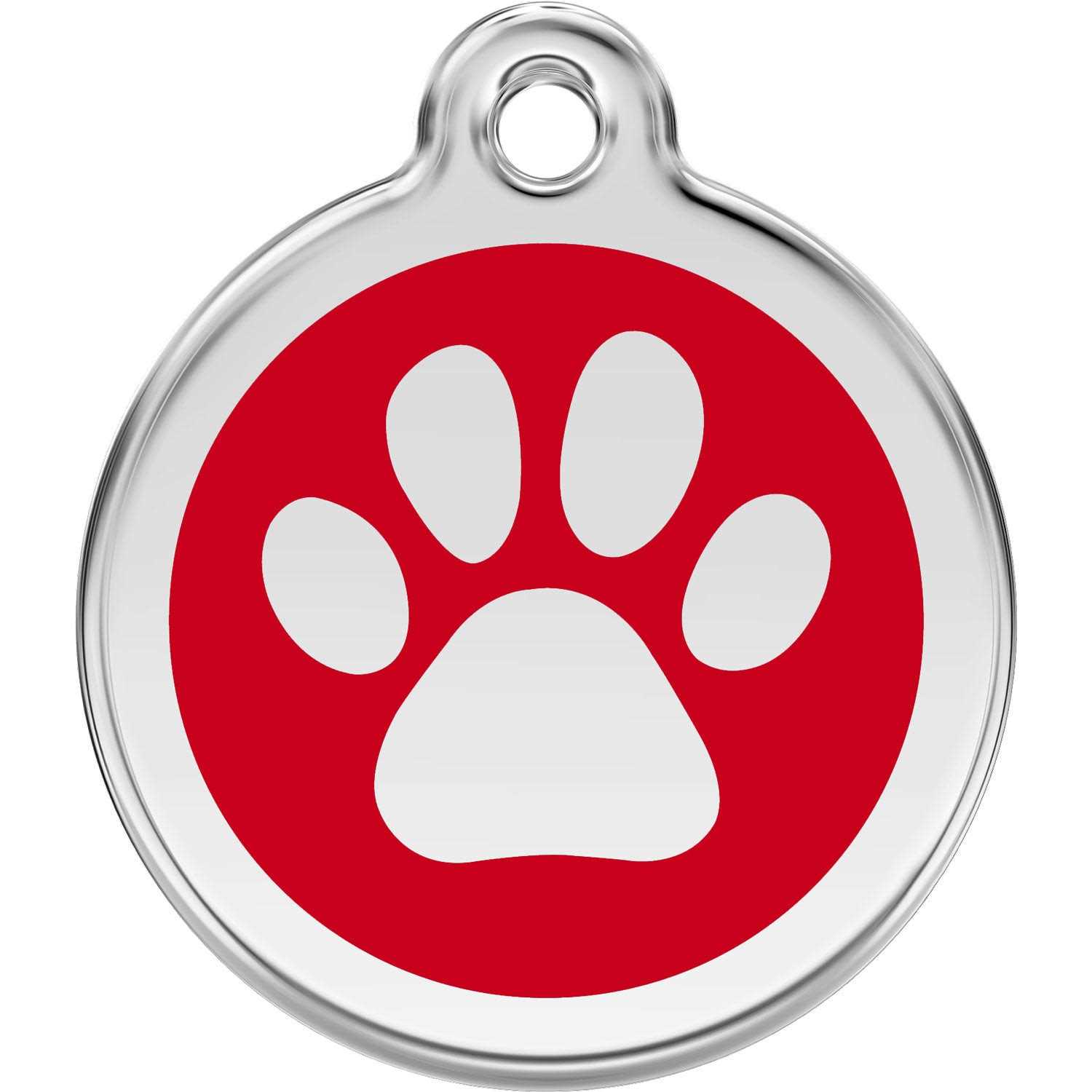 Red Dingo Paw Print Enamel Stainless Steel Dog ID Tag