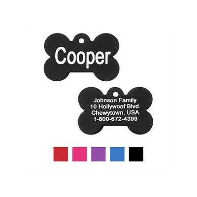GoTags Anodized Aluminum Personalized Dog ID Tag, Bone, Black, Regular