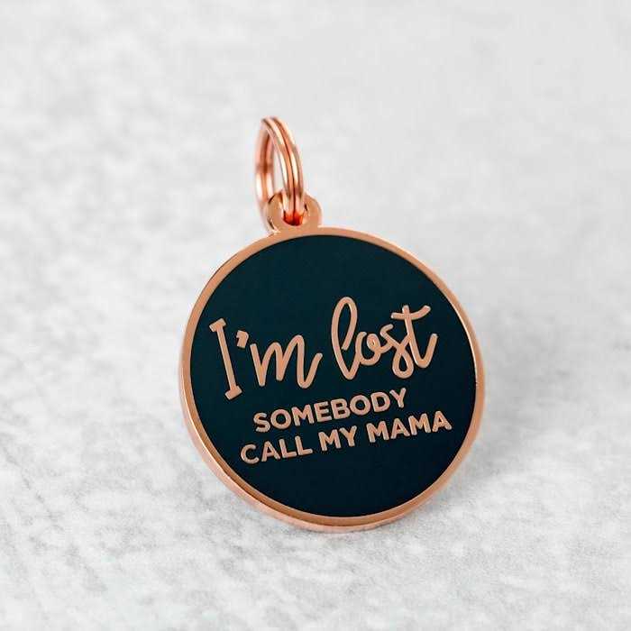 Alternative view of Two Tails Pet Company Rose Gold & Navy I'm Lost Mama Pet ID Tag
