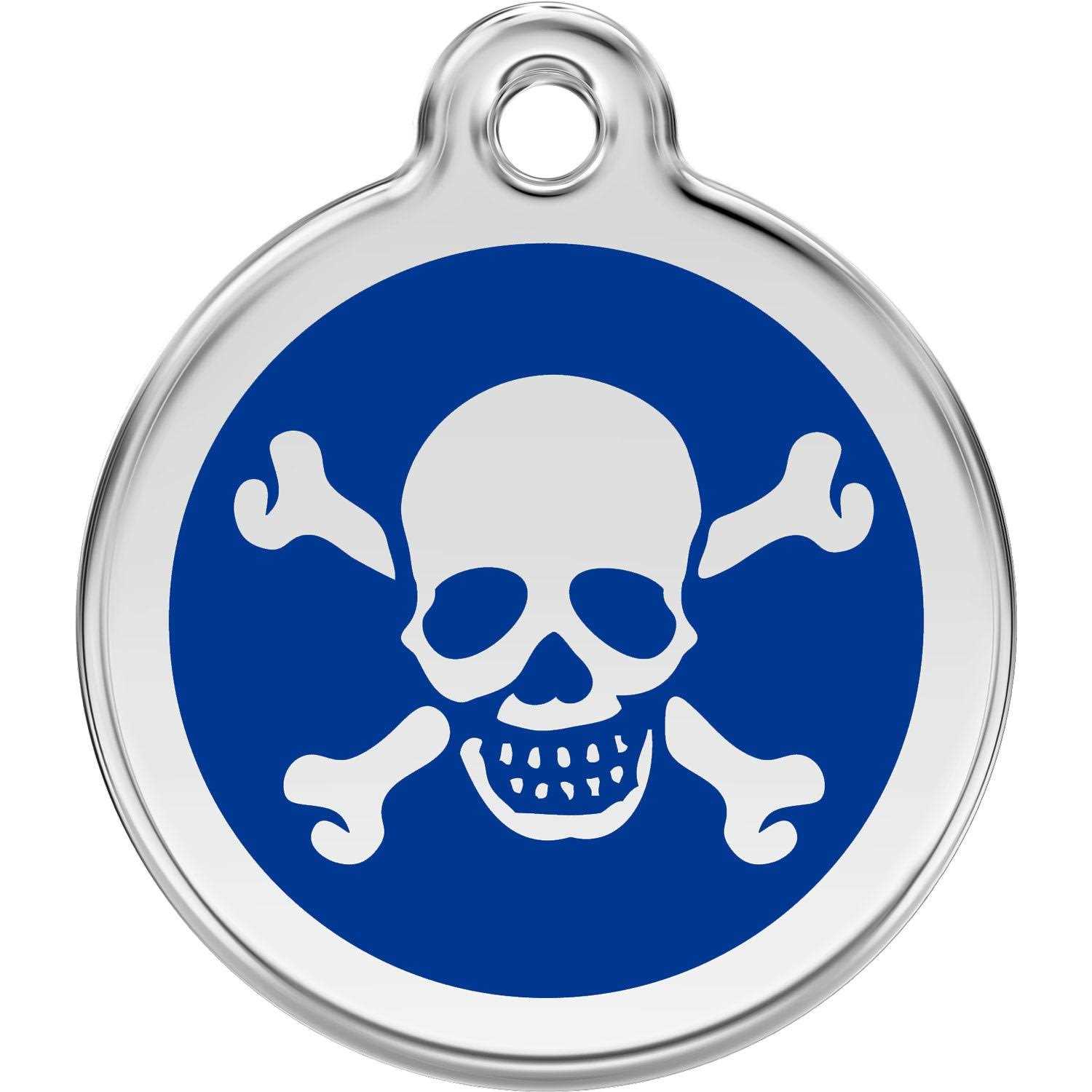 Red Dingo Enamel Pet ID Tag Skull & Cross Bone