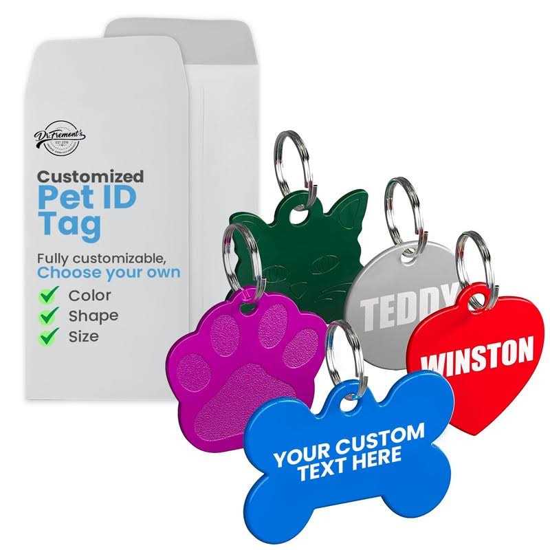 Dr. Fremont's Pet ID Tag Custom for Dog Cat Personalized Many Shapes and Colors to Choose from