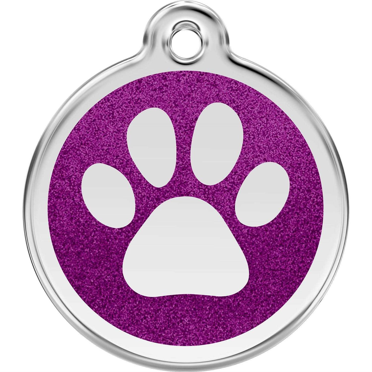 Red Dingo Glitter Stainless Steel Dog ID Tag — Paw Print