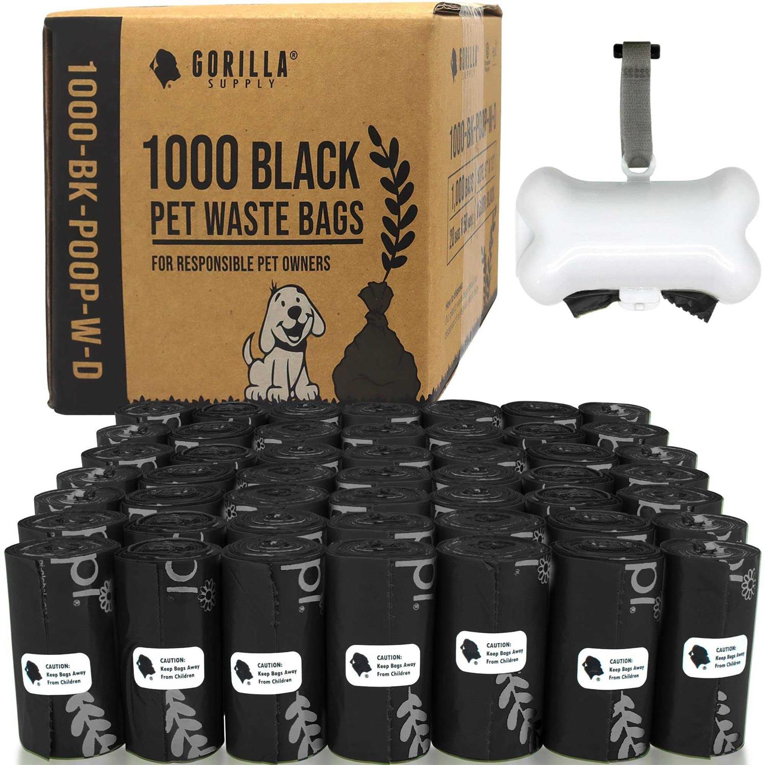 Gorilla Supply Dog Poop Waste Bags with Dispenser and Leash Tie