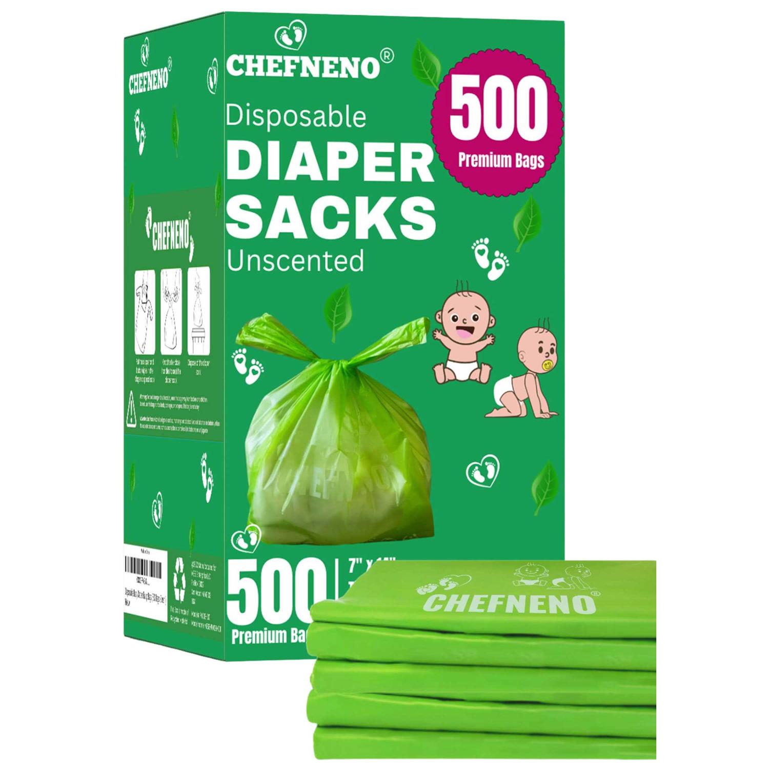 Baby Diaper Bag Disposable Biodegradable Unscented Easy Tie Handles Made w/EPI Additive Diaper Sacks Dog Poop Waste Bags Cat Litter Clump