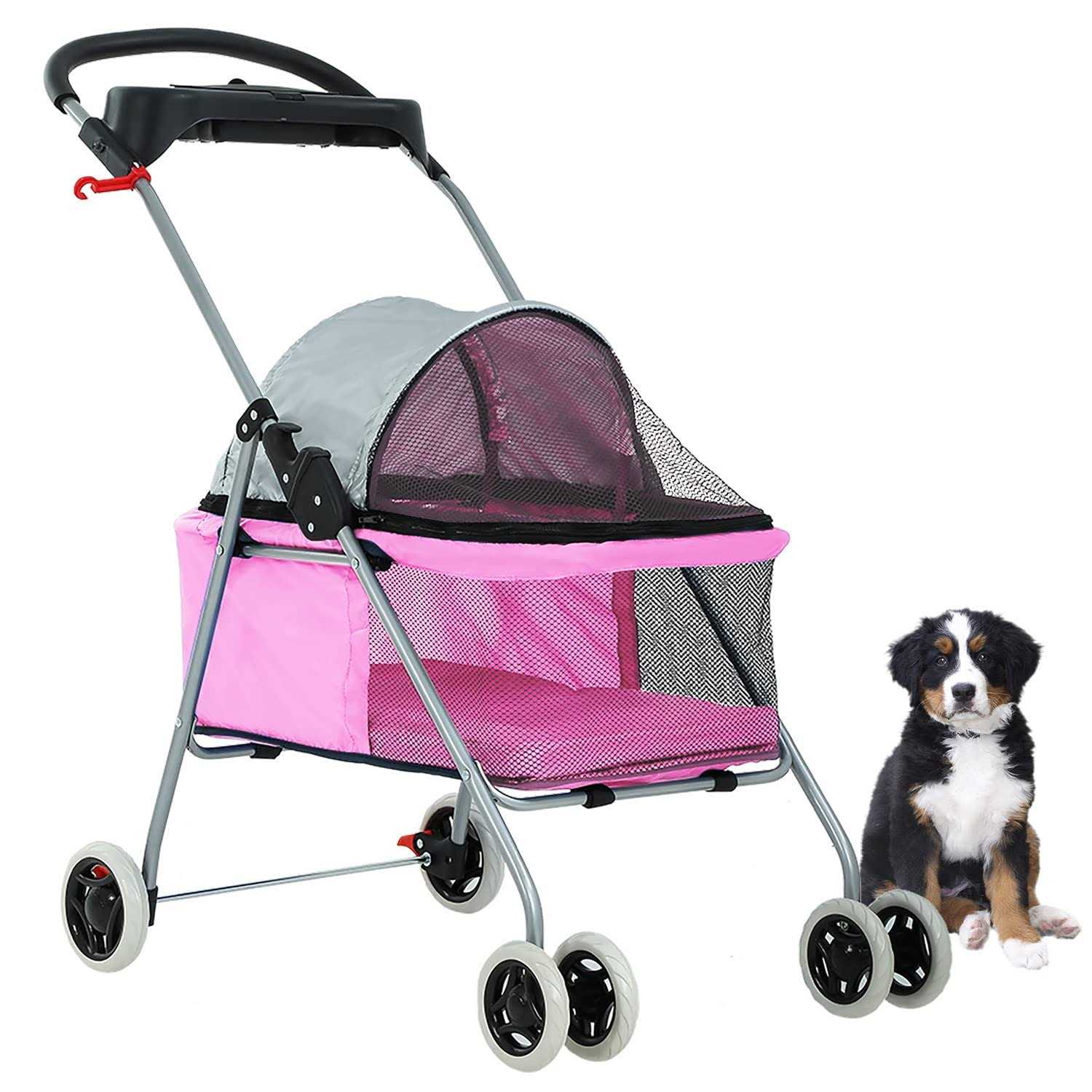 BestPet Pet Stroller 4 Wheels Posh Folding Waterproof Portable Travel Cat Dog Stroller with Cup Holder