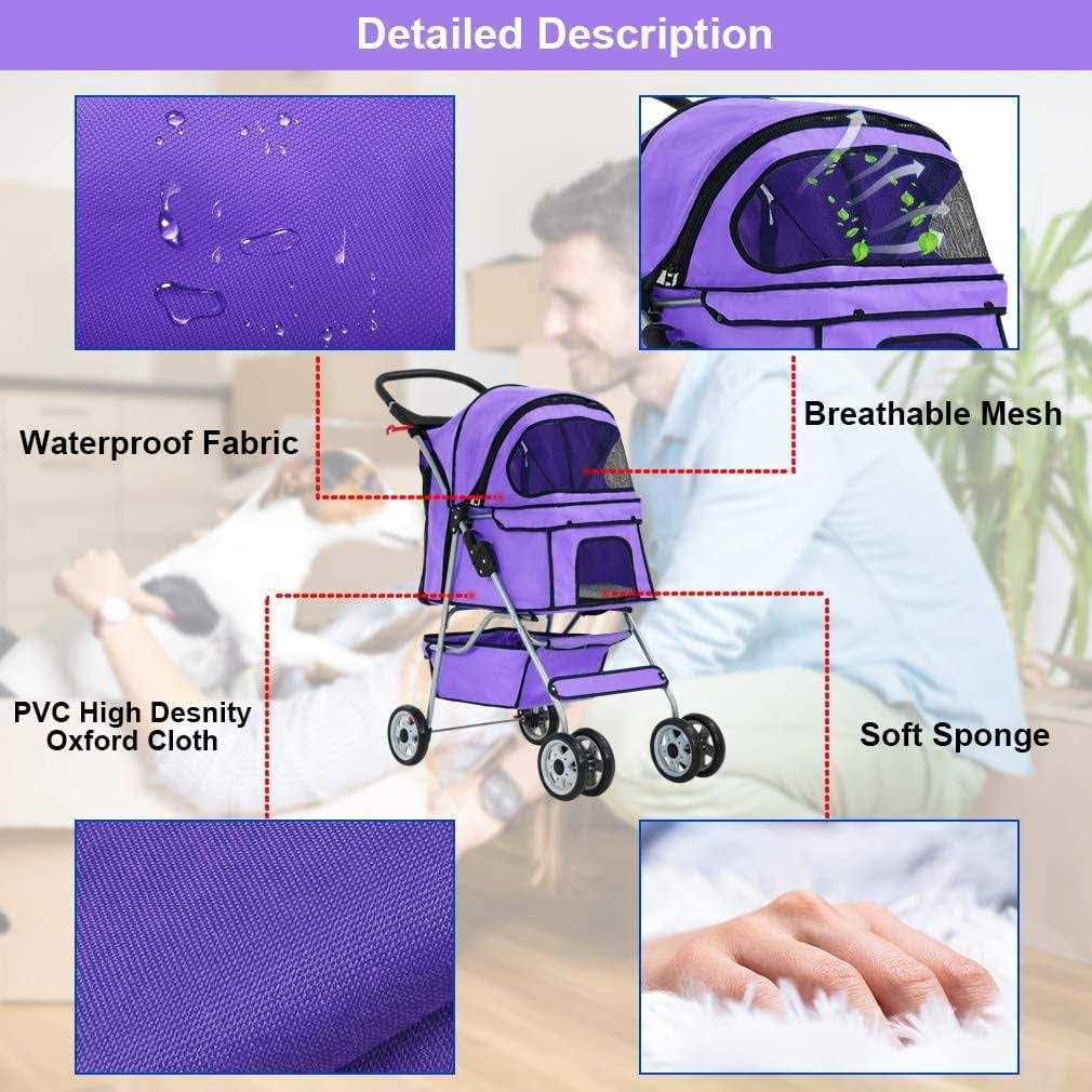 Alternative view of BestPet Pet Stroller Cat Dog Cage Stroller Travel Folding Carrier