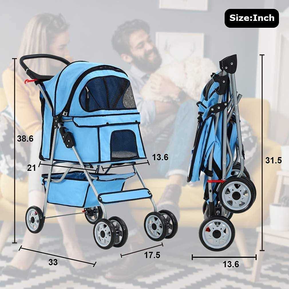 Alternative view of BestPet Pet Stroller Cat Dog Cage Stroller Travel Folding Carrier