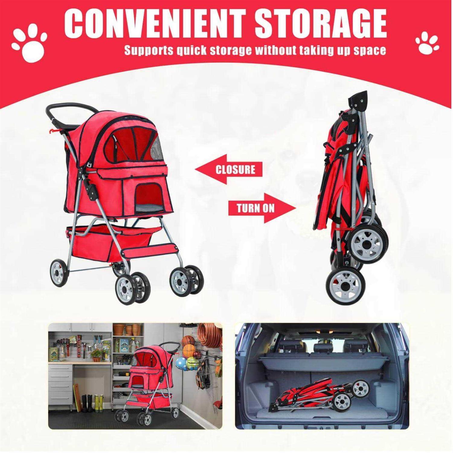 Alternative view of Pet Dog Stroller 4 Wheel Foldable Cat Dog Stroller with Storage Basket