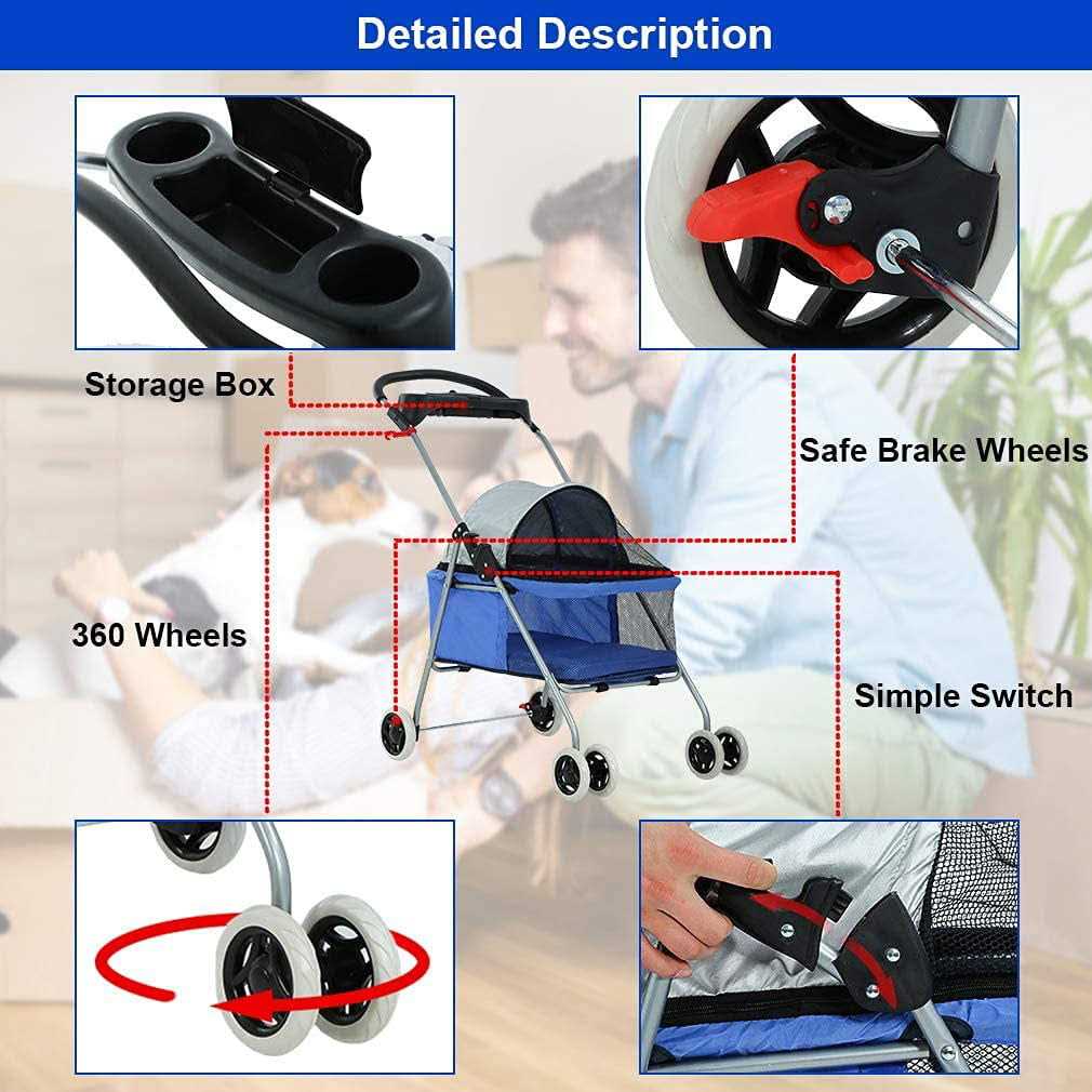 Alternative view of Dkeli Dog Stroller Folding Cat Stroller Pet Strollers for Small Dogs & Cats with Cup Holder