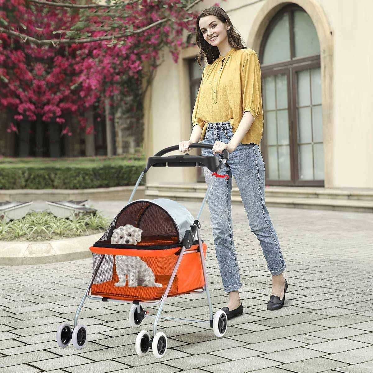 Dkeli Dog Stroller Folding Cat Stroller Pet Strollers for Small Dogs & Cats with Cup Holder