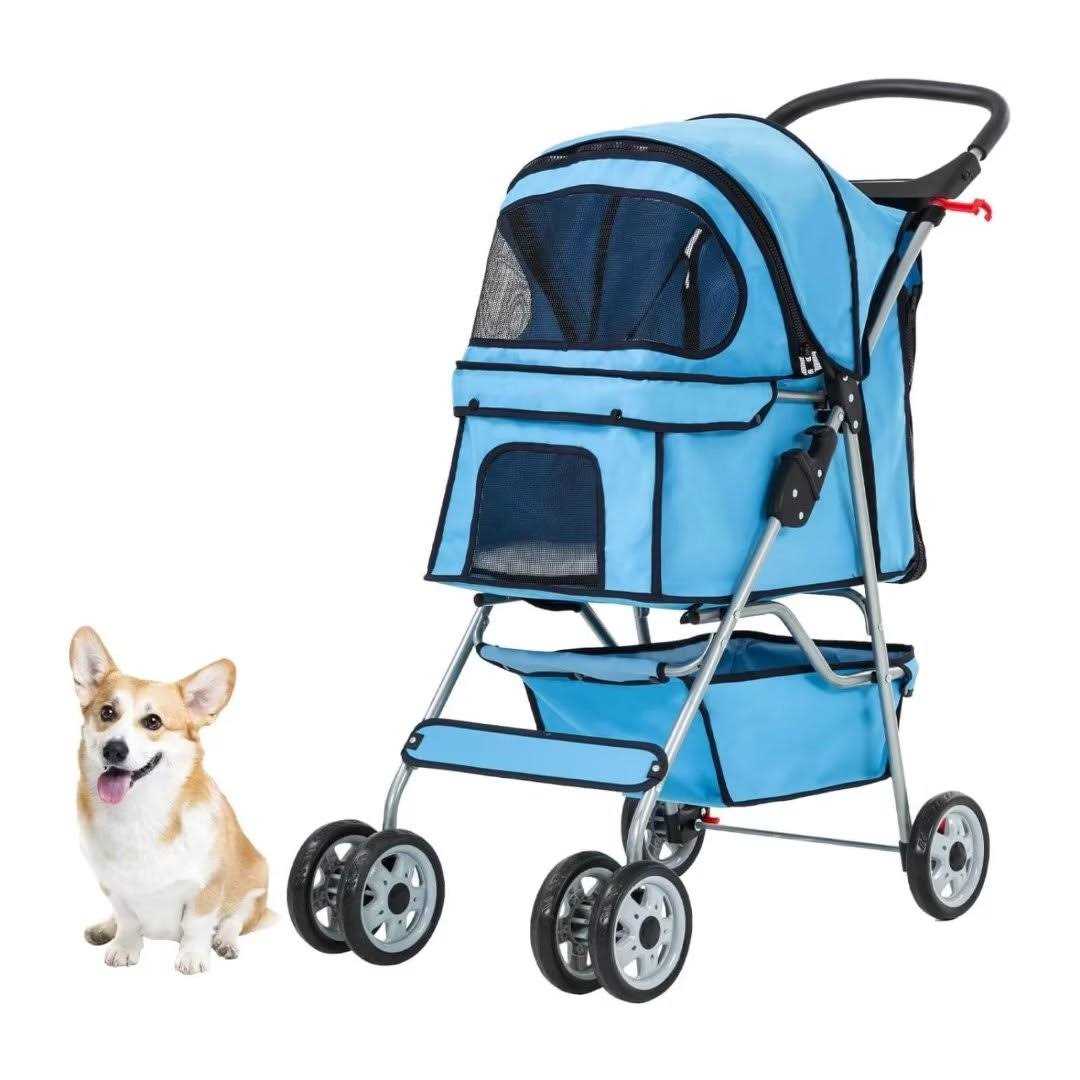 Alternative view of 4 Wheels Pet Stroller Foldable Dog Stroller Cat Stroller with Cup Holders& Storage Basket for Small Medium Dogs