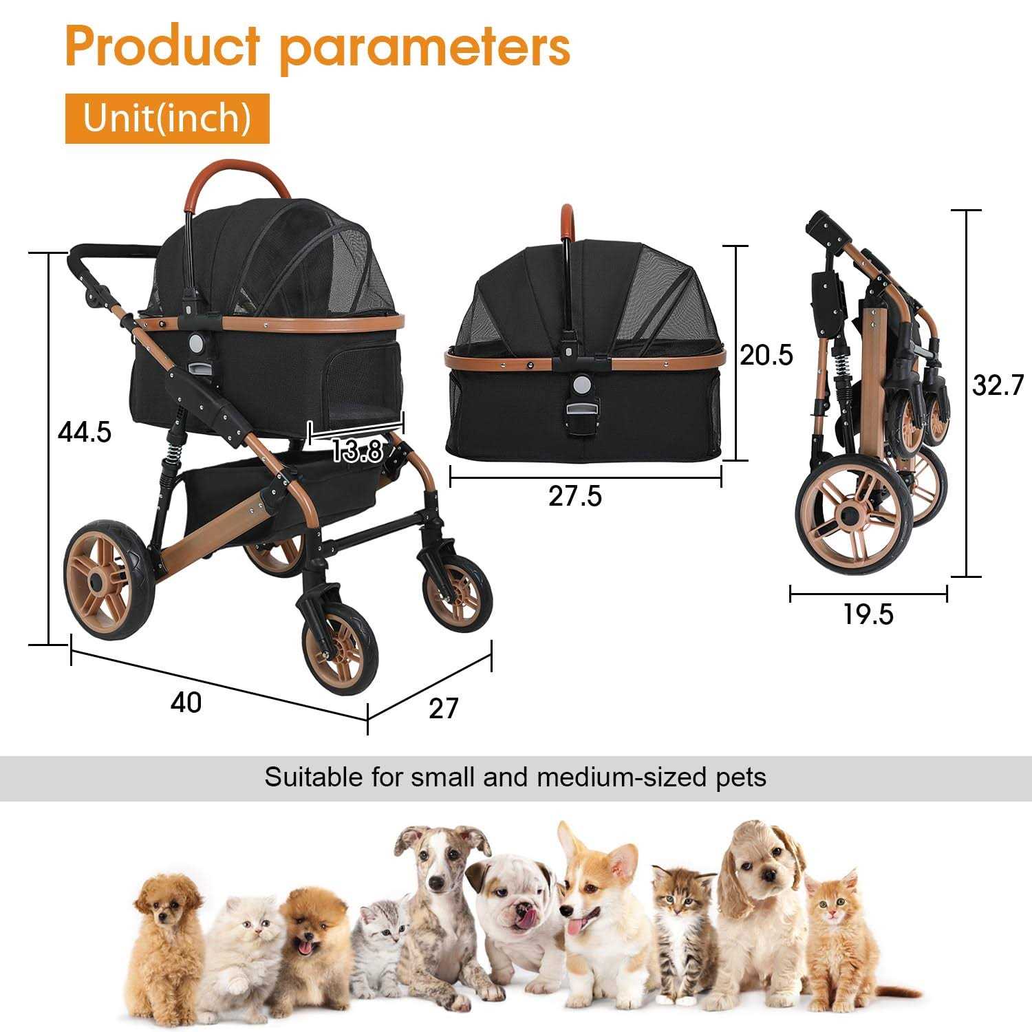 Alternative view of BestPet Pet Stroller Premium 3-in-1 Multifunction 4 Wheels Dog Cat Stroller for Large Medium Dogs Cats Aluminium Frame Folding Lightweight Travel