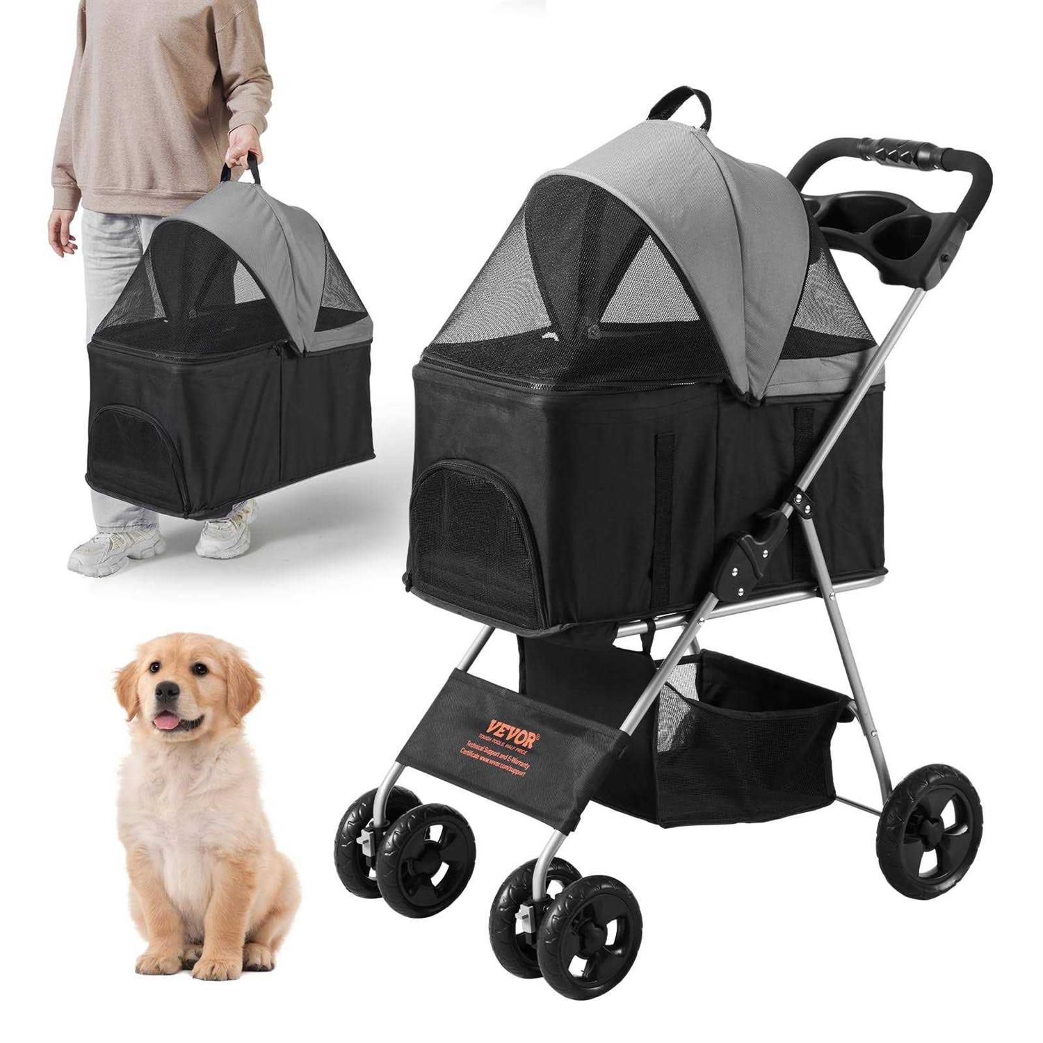 VEVOR Pet Stroller 4 Wheels Dog Stroller Rotate with Brakes