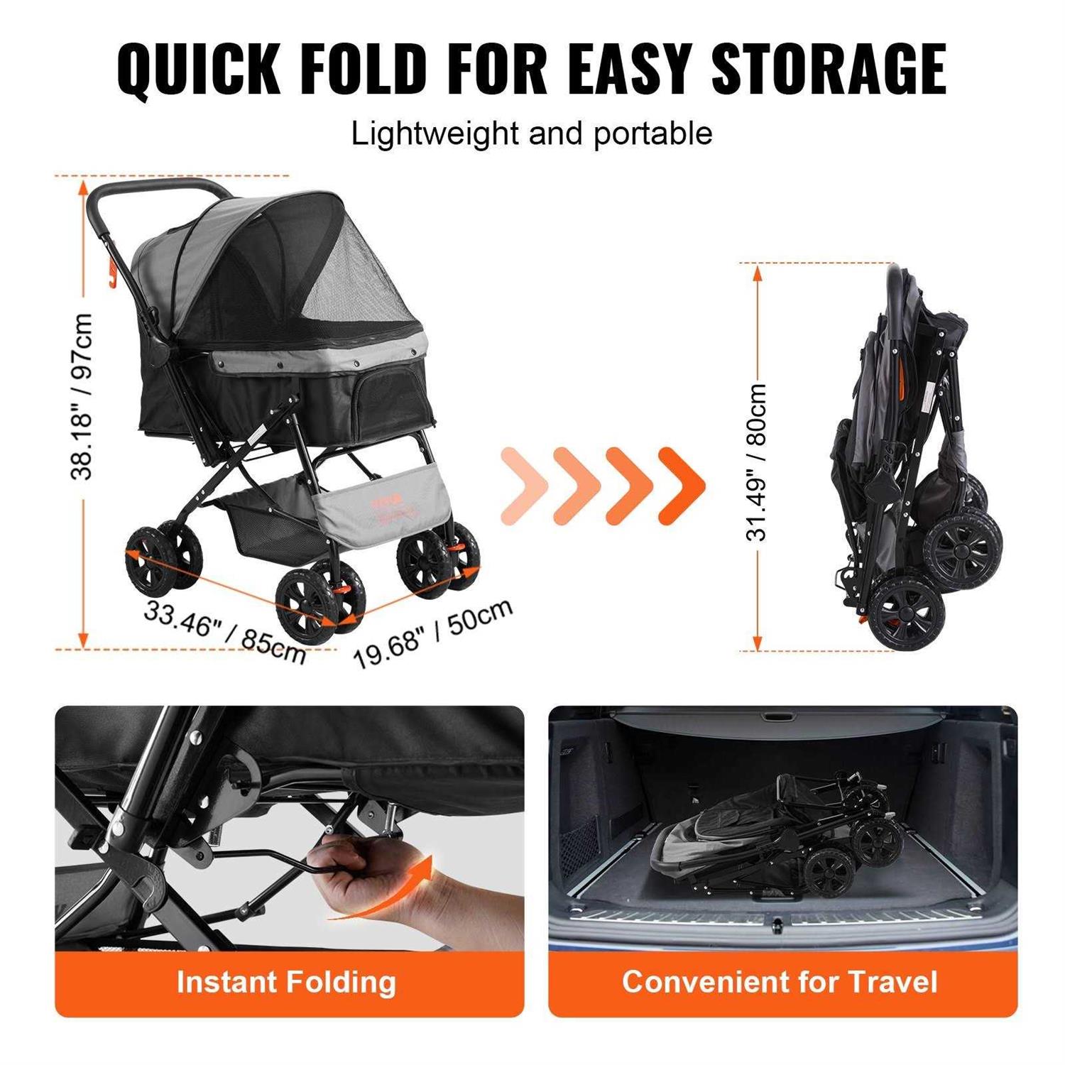 Alternative view of VEVOR Pet Stroller 4 Wheels Dog Stroller Rotate with Brakes