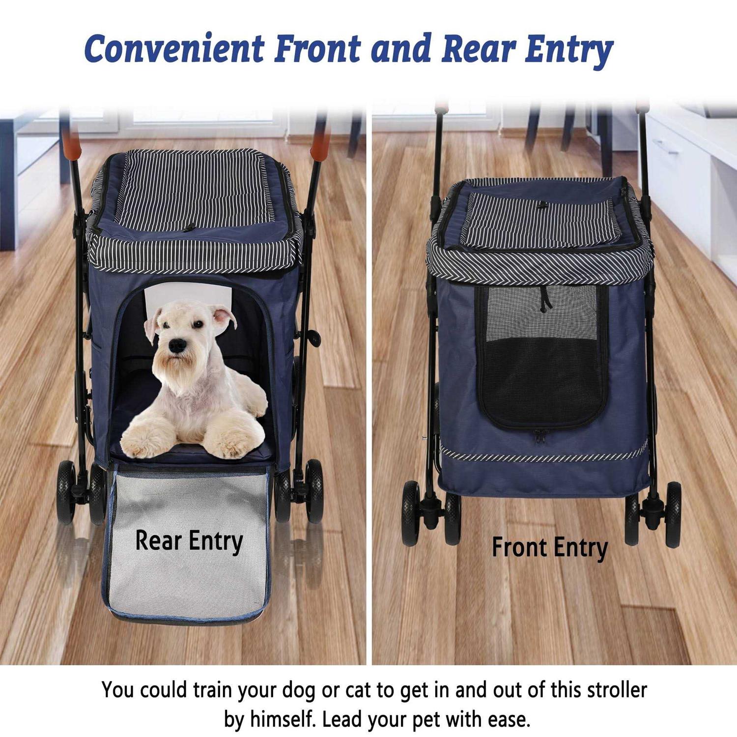 Alternative view of Folding Pet Stroller for Dog or Cats One-Click Folding Dog Travel Stroller with Dual Entry