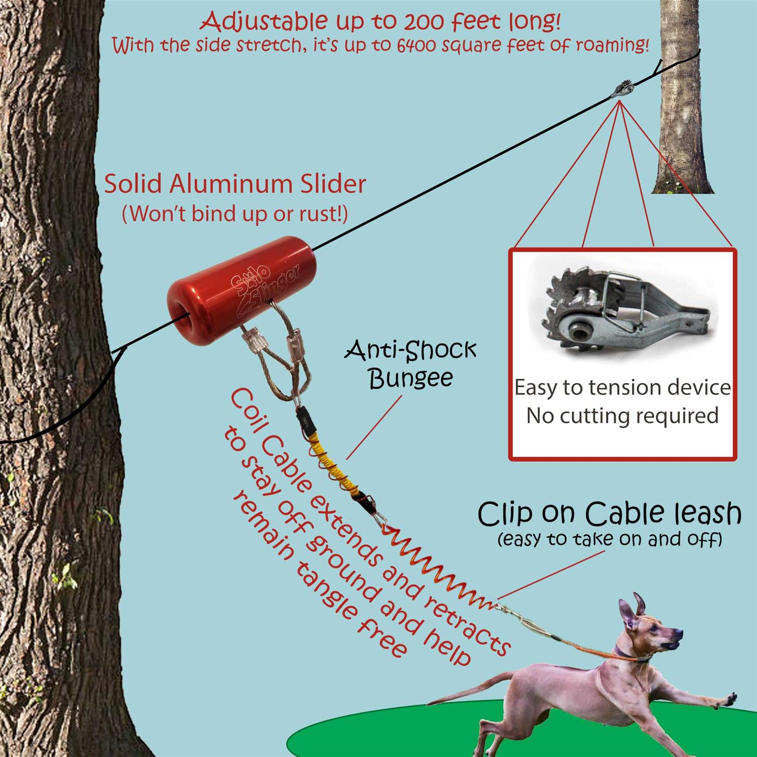 Alternative view of Tumbo Trolley Anti-Shock Aerial Dog Runner for Yard Small and Large Dog