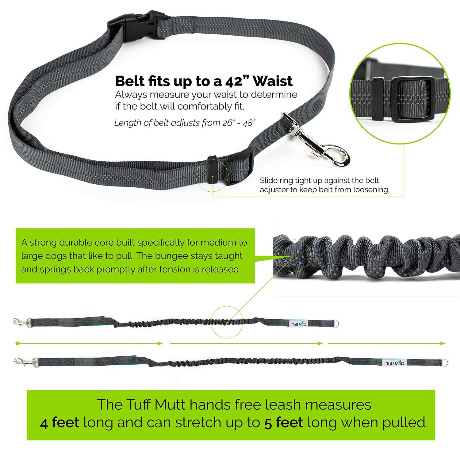 Alternative view of Tuff Mutt Hands Free Dog Leash for Running Walking Hiking Durable Dual-Handle Bungee Leash