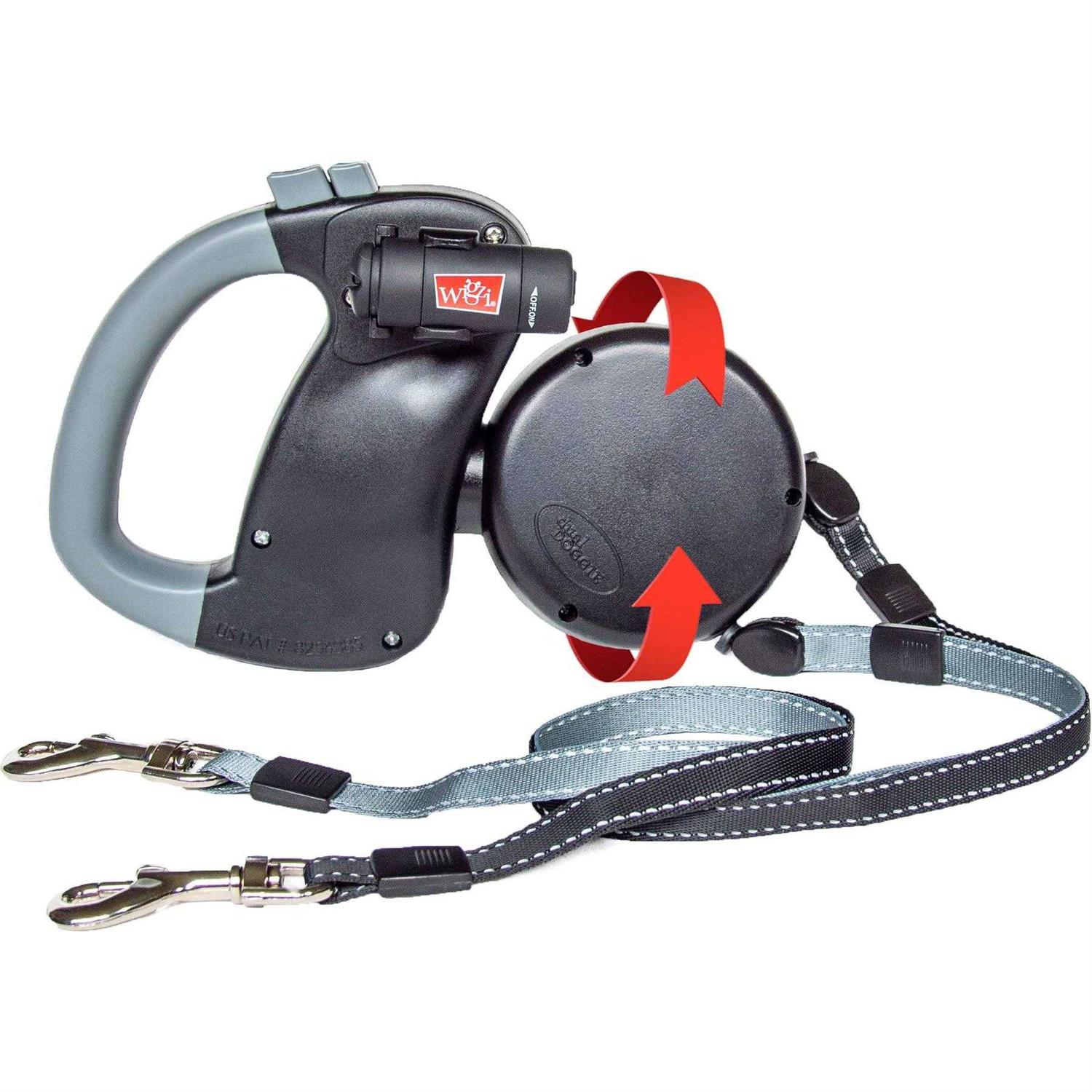 Wigzi Dual Doggie Retractable Leash with Light No Tangle 360 Coupler