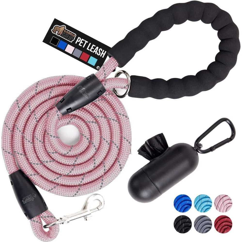 Gorilla Grip Heavy Duty Dog Leash Soft Handle Strong Reflective Rope for Night Walking