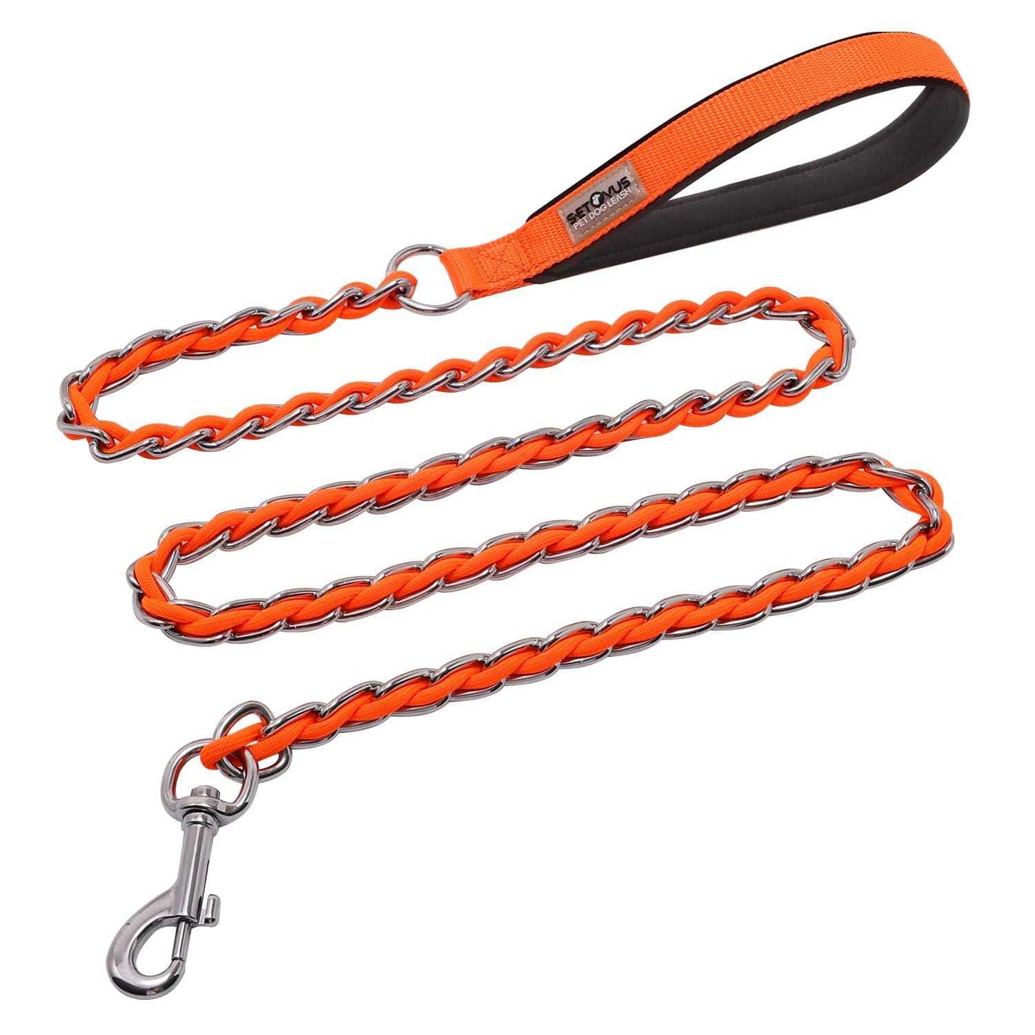S-ETOVUS Chew Proof Metal Leash Chain Dog Leash for Medium Large Dogs Chain Link Dog Leash Anti Chew Strong Anti Bite Dog Leash Comfortable Soft Padded