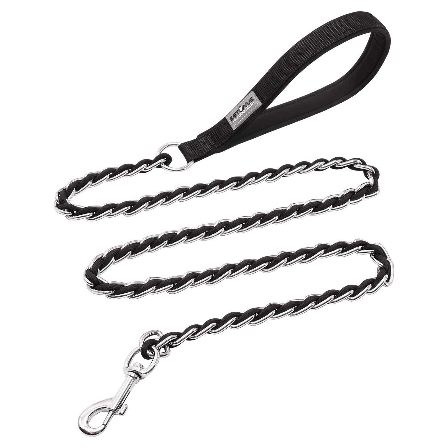 S-ETOVUS Chew Proof Metal Leash Chain Dog Leash for Medium Large Dogs Chain Link Dog Leash Anti Chew Strong Anti Bite Dog Leash Comfortable Soft Padded