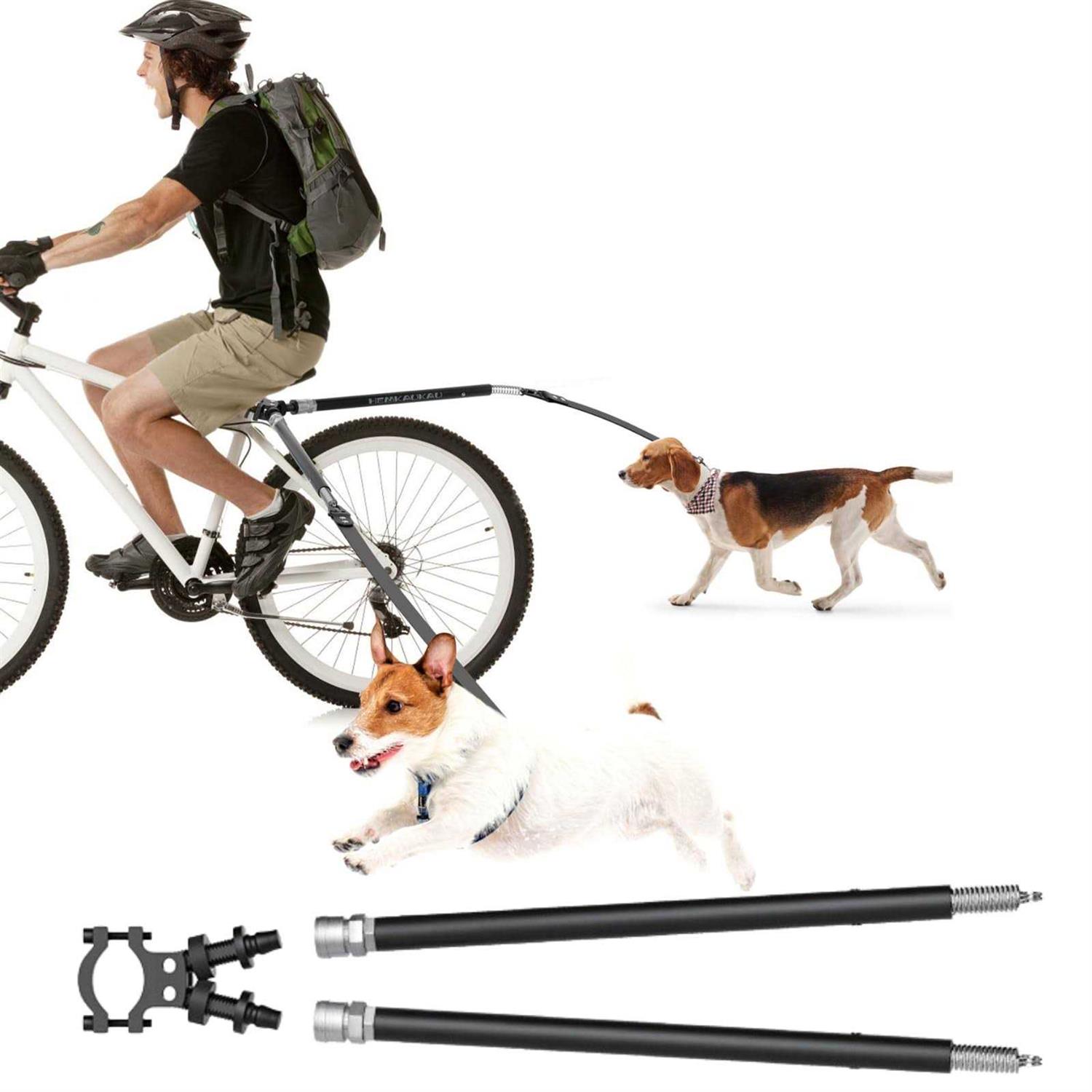 Hemkaukau Rotating Dog Bike Leash for 2 Dogs Flexible Quick Release Bicycle Attachment Hand Free Exerciser Leashes for Safe Cycling Walking Active