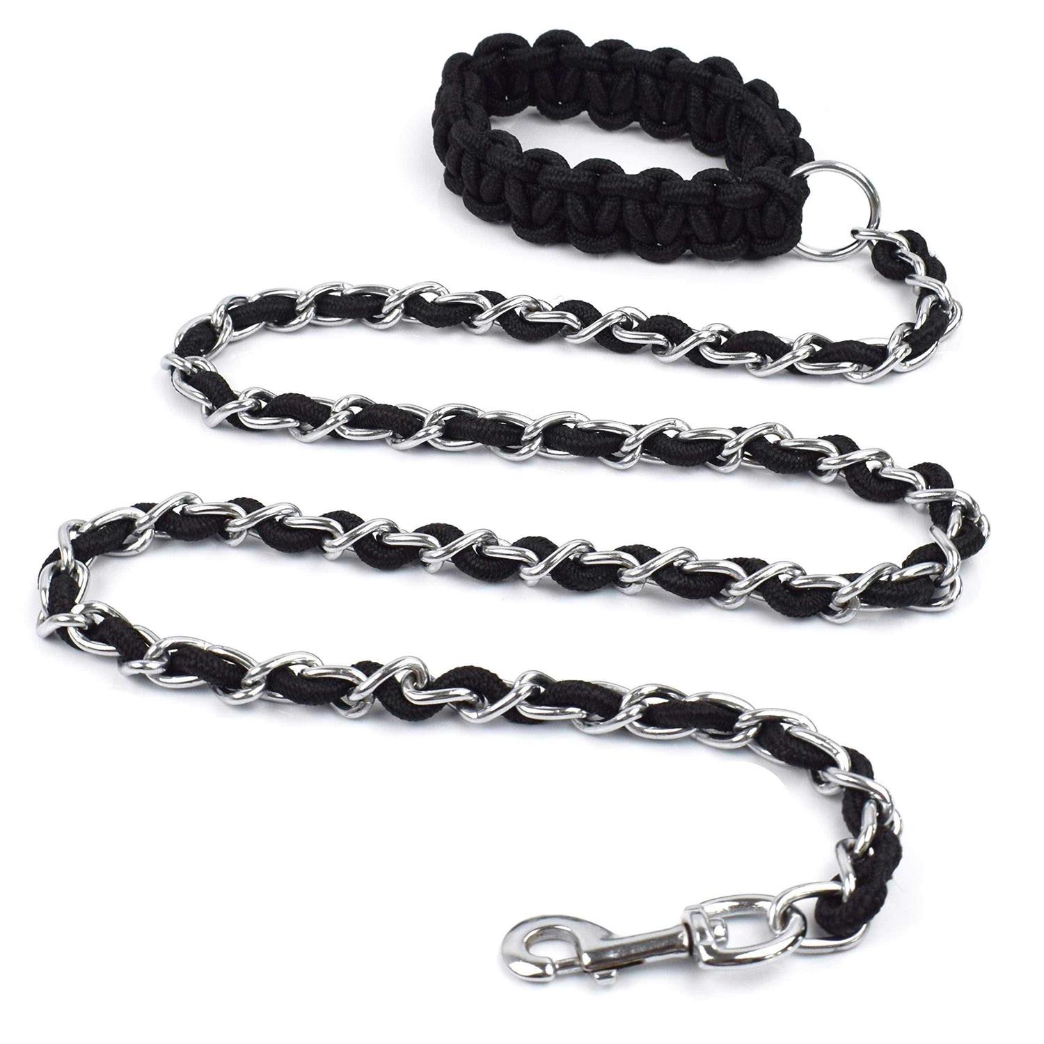 Chew Proof Dog Leash 5.5ft Heavy Duty Dog Leashes Metal Pet Chain Lead with Soft Rope Handle for Medium Large Dogs