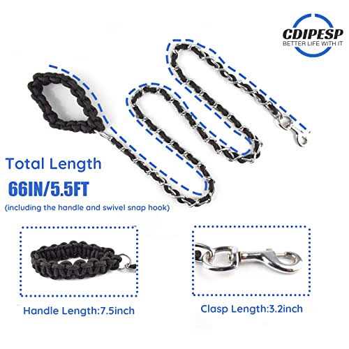 Alternative view of Chew Proof Dog Leash 5.5ft Heavy Duty Dog Leashes Metal Pet Chain Lead with Soft Rope Handle for Medium Large Dogs