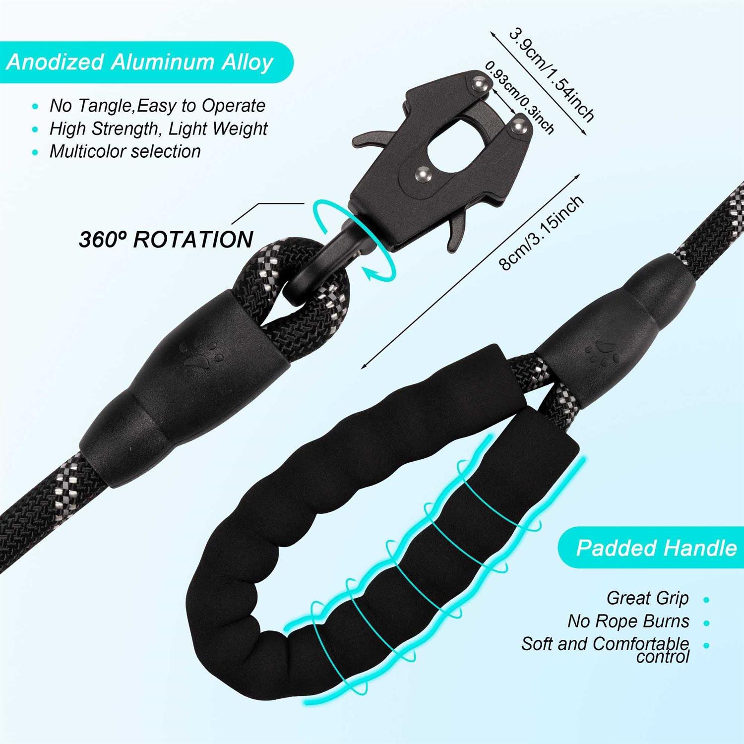 Alternative view of GEIT 2/4/5/6FT Dog Leash Heavy Duty Dog Rope Leash Reflective Nylon Pet Leash with Aluminum Quick Release/Locking Tactical Frog Clip for Small