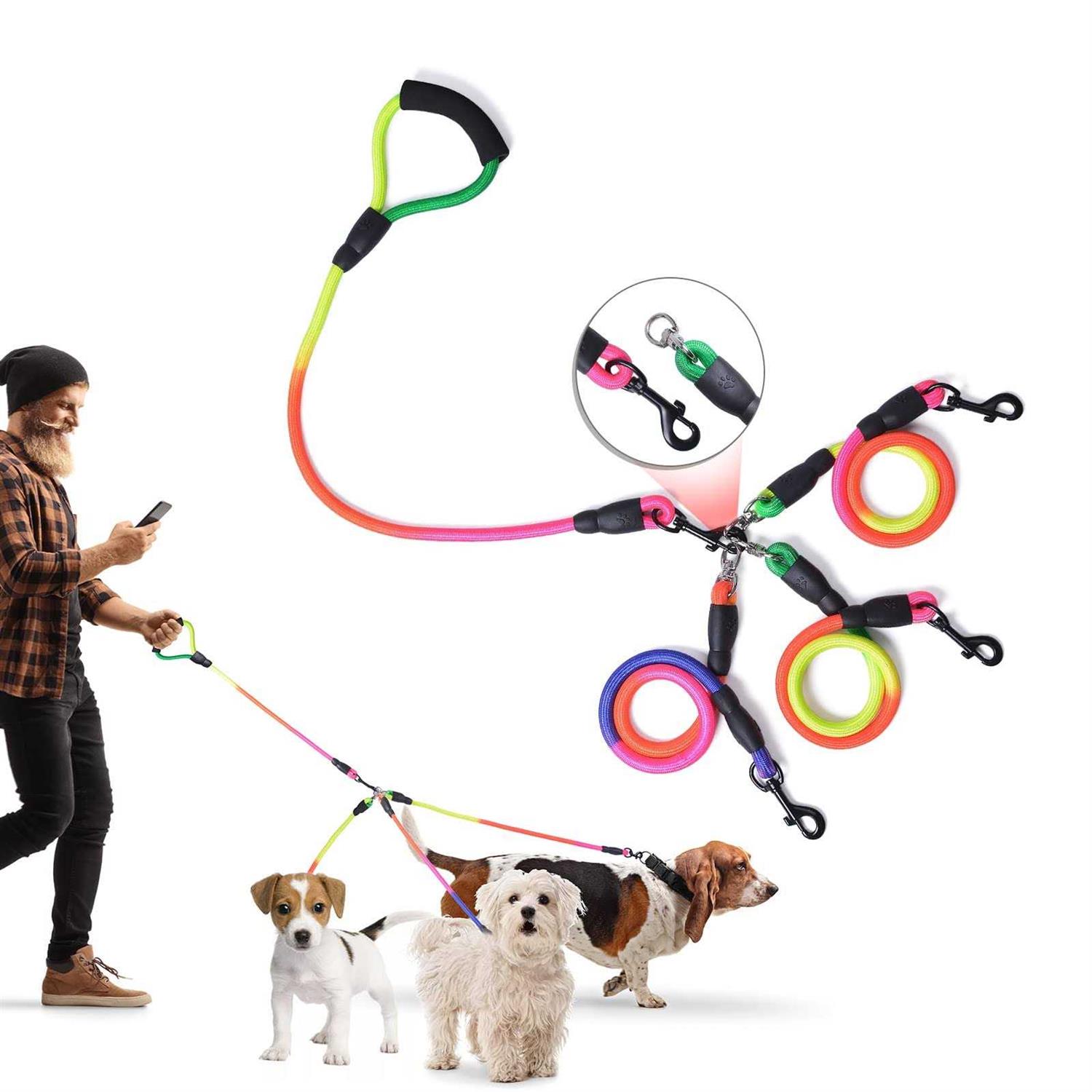 3 Way Dog Leash 75 Inch Dog Leash Detachable 360 Swivel No Tangle with Soft Padded Handle for Small/Medium Dogs PT048