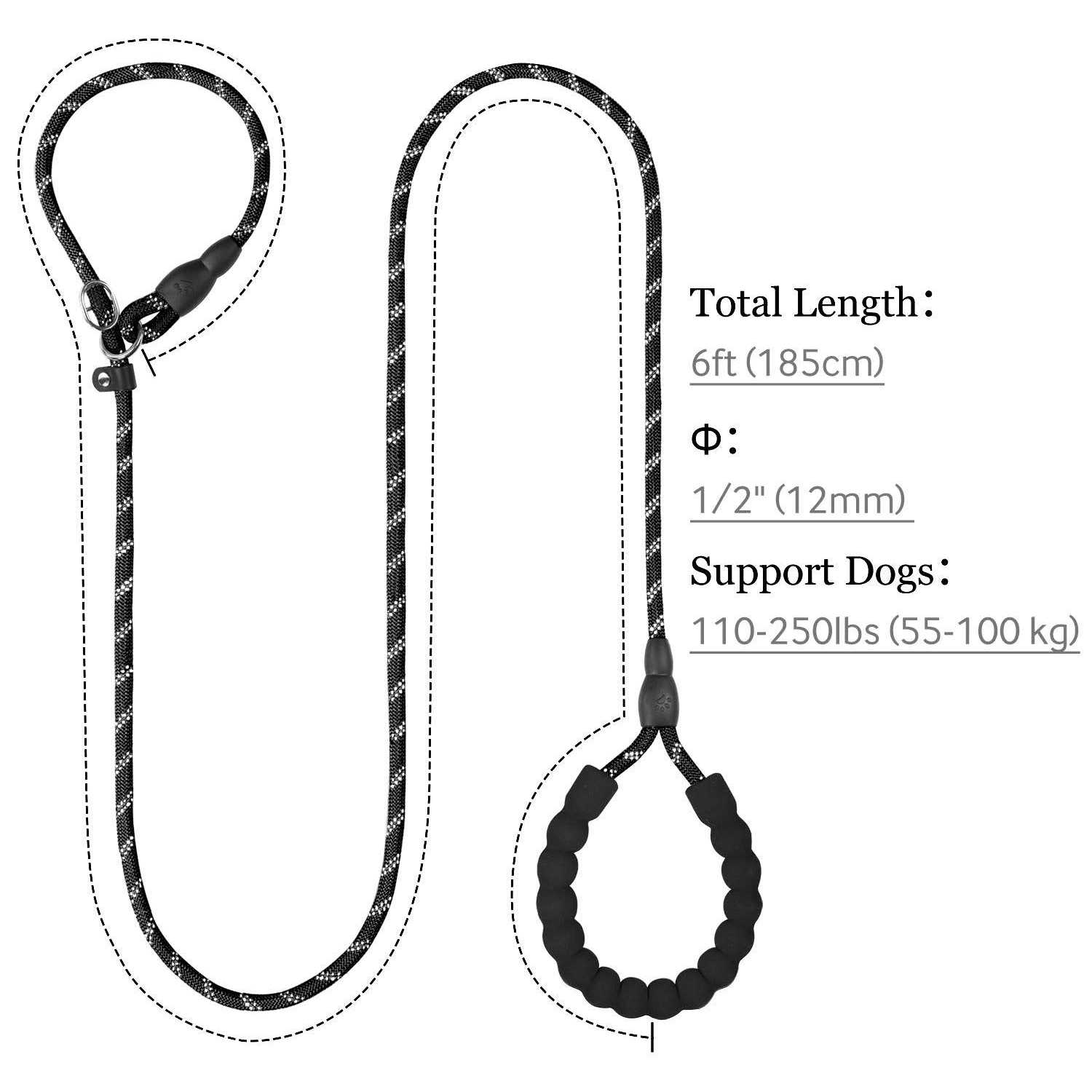 Alternative view of TagME 6 FT Slip Lead Dog Leash,12 colors,Reflective Strong Rope Slip Leash with Padded Handle,Durable No Pulling Pet Training Leash Dogs