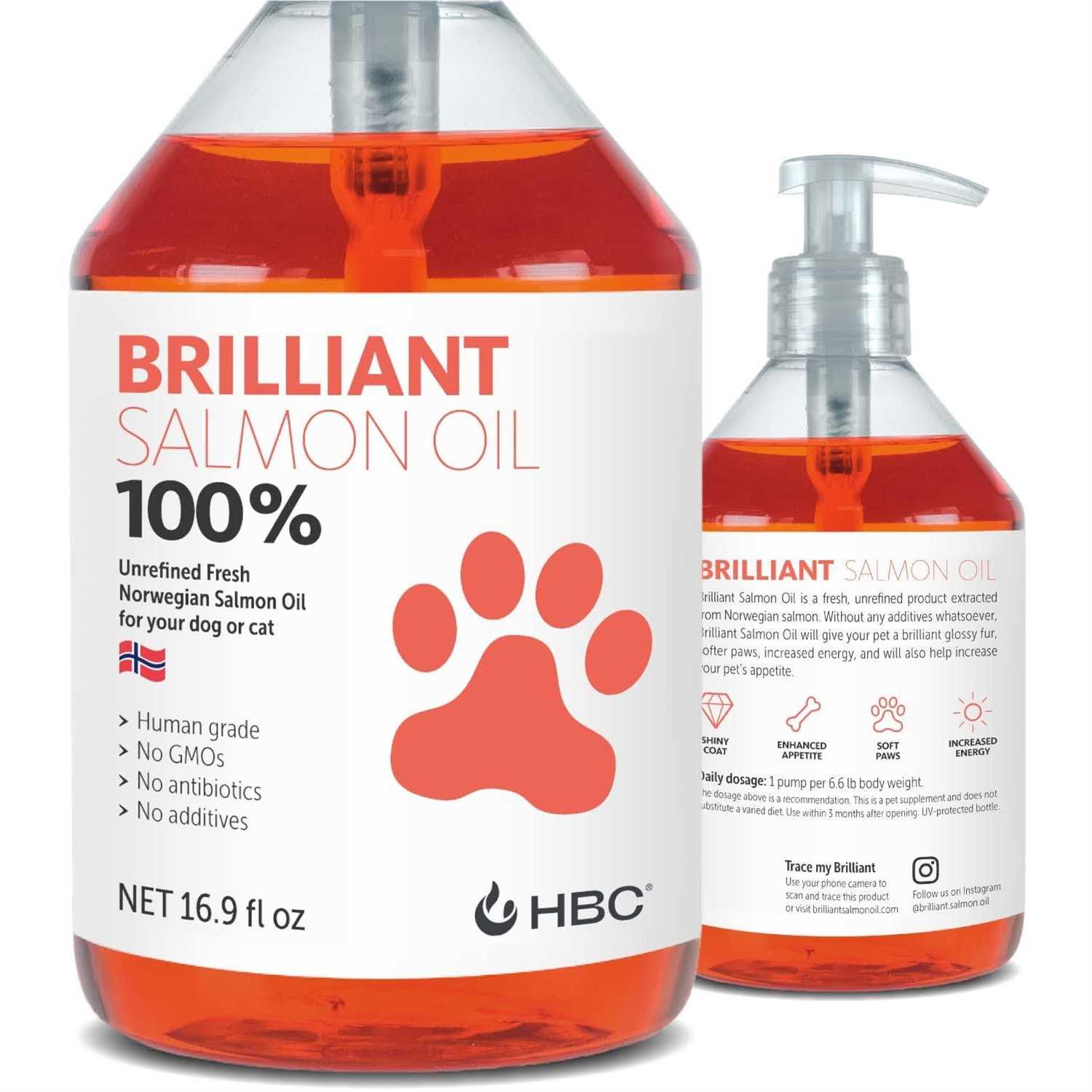 Brilliant Salmon Oil for Dogs, Cats & Puppies Omega 3 Fish Oil Liquid Supplement with DHA, EPA Fatty Acids