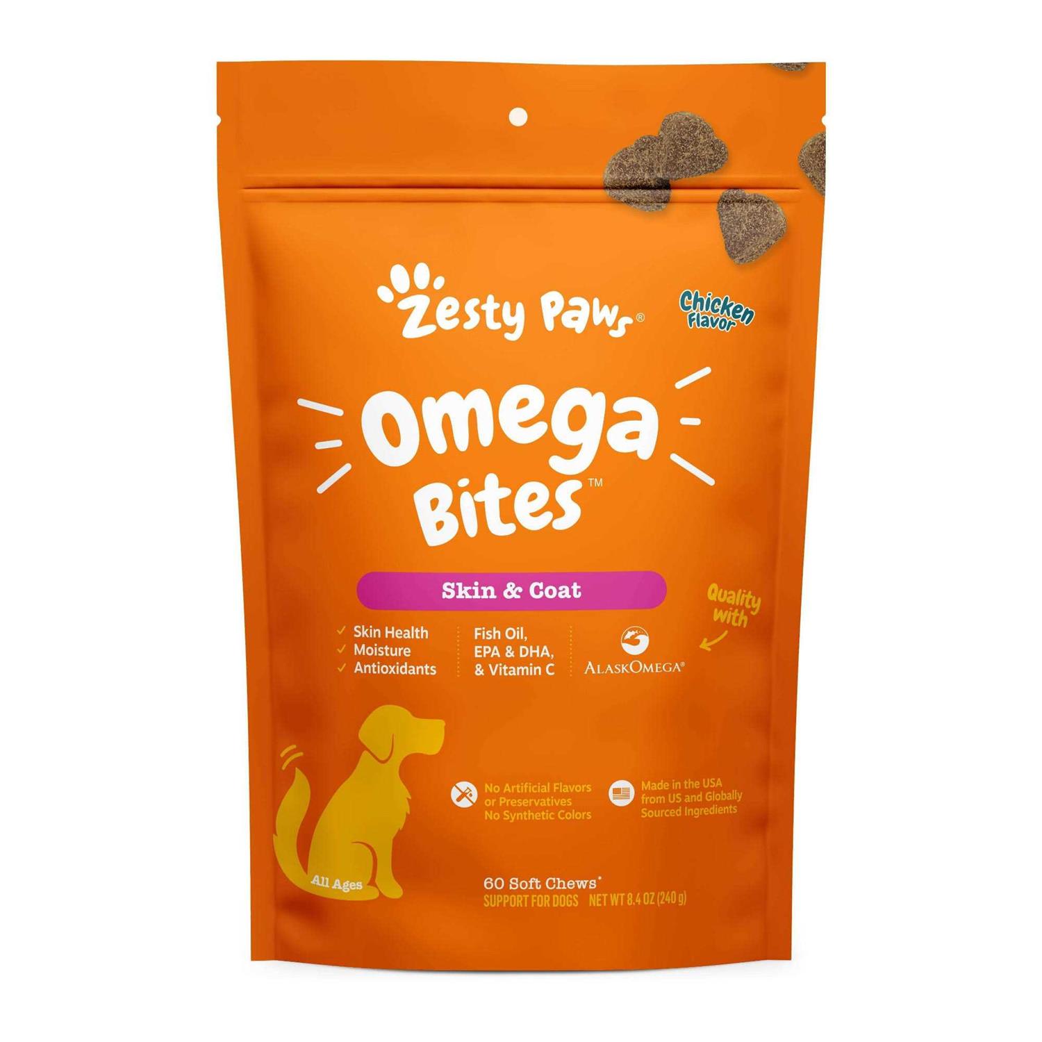 Zesty Paws Skin & Coat Omega Bites for Dog Chicken Flavor