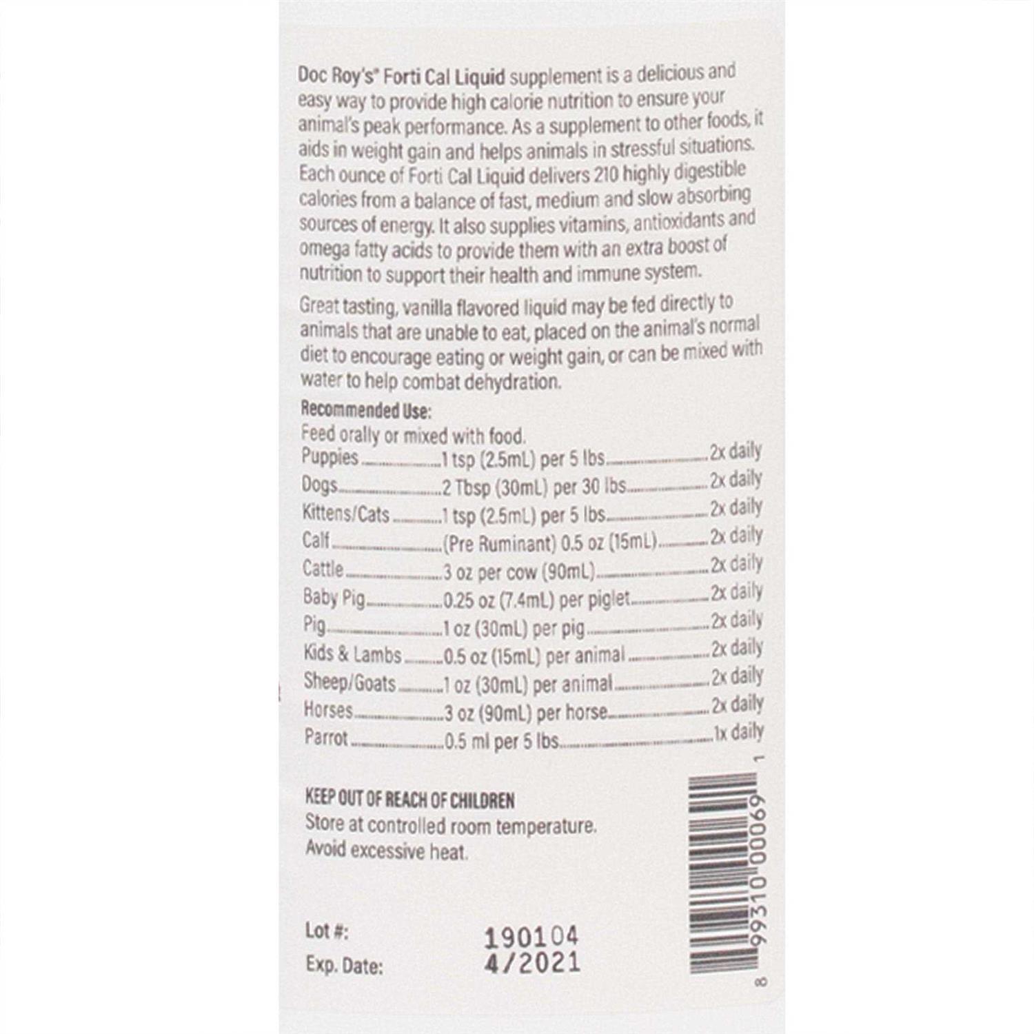 Alternative view of Revival Animal Health Doc Roy's Forti Cal High Calorie Nutritional Energy Liquid Supplement
