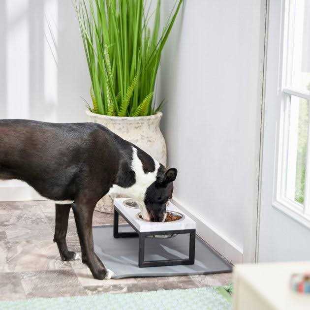 Alternative view of Frisco Marble Print Stainless Steel Double Elevated Dog Bowl