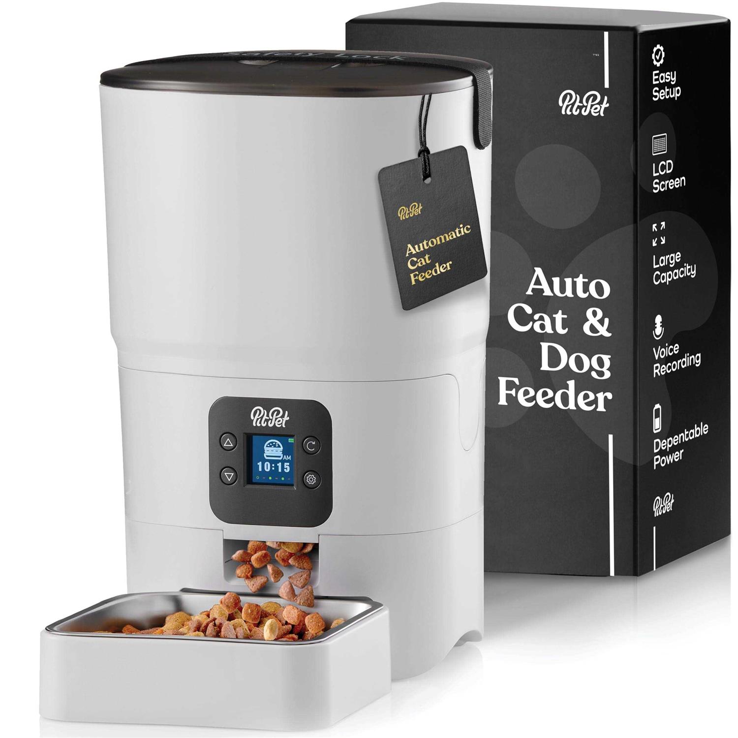 Pitpet Smart Automatic Cat Feeder 6-L Reliable Automatic Cat Food Dispenser with Display LCD Screen for Easy Set Up -Portion Control Automatic Dog
