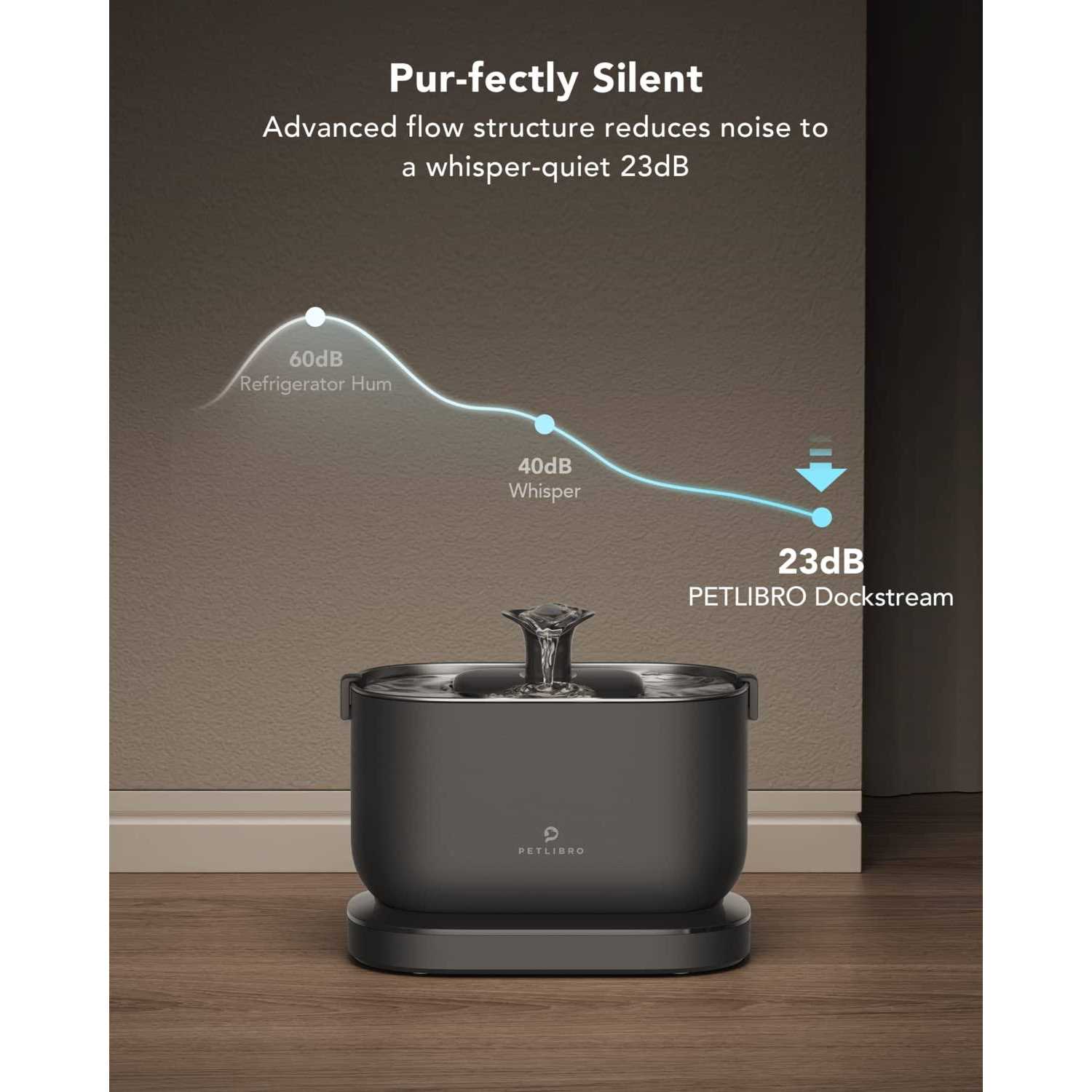 Alternative view of PETLIBRO Cat Water Fountain Wireless Pet Fountain Battery Operated,2.5L/84oz Dockstream Automatic Dog Water Dispenser for Drinking with Quiet Pump